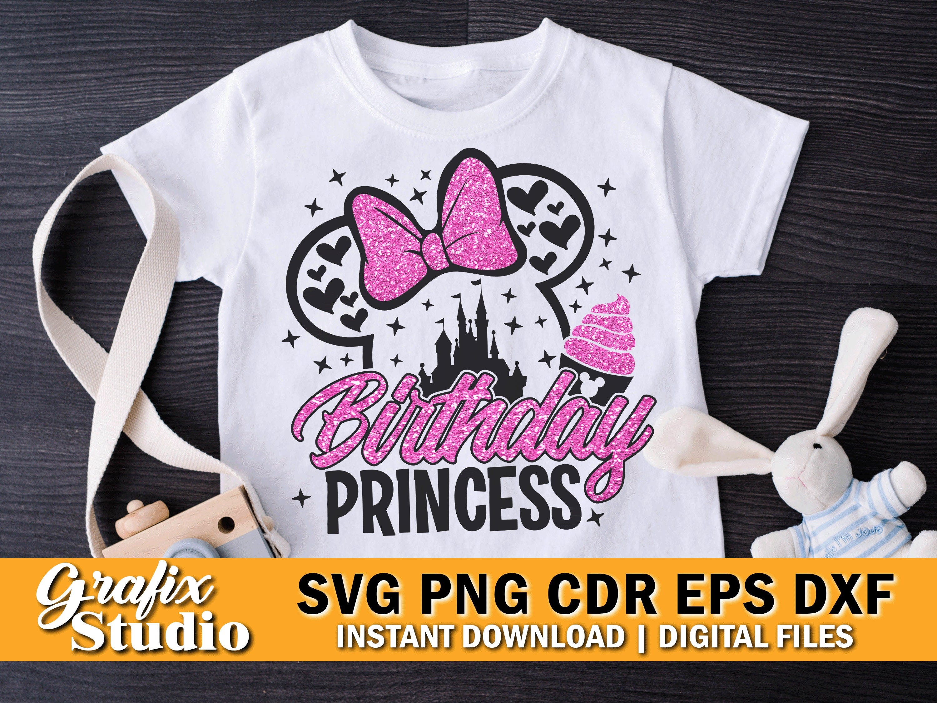 Birthday Princess Svg, Birthday Girl Svg, Happy Birthday Svg, Mouse Ears Svg, Baby Girl Svg, Magical Birthday Svg, Disney Birthday Dxf, Png