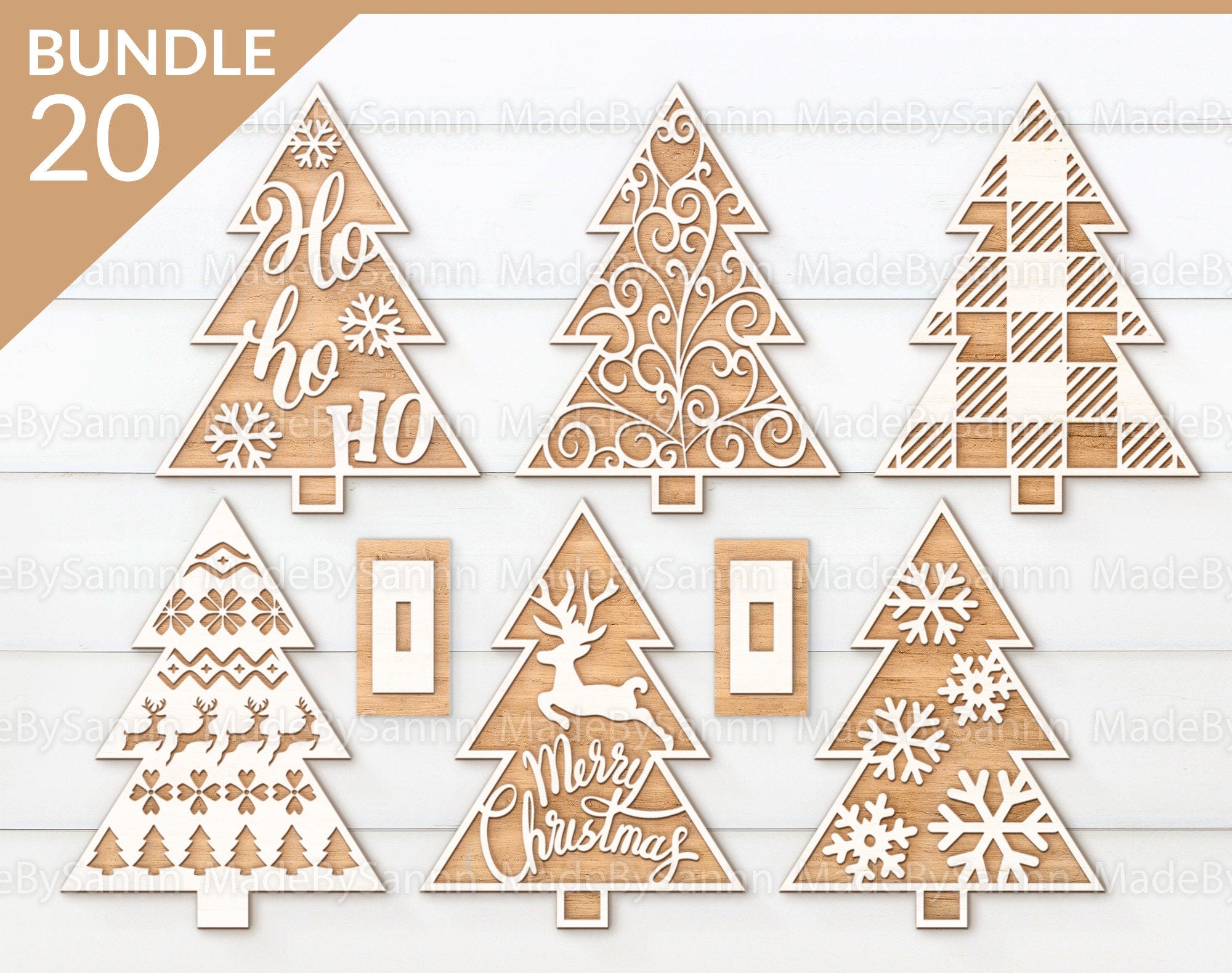 Standing Christmas Tree Bundle, Christmas Trees 20 Design Bundle, Cutting, Laser cut Files, Christmas Tree Design, Glowforge Files