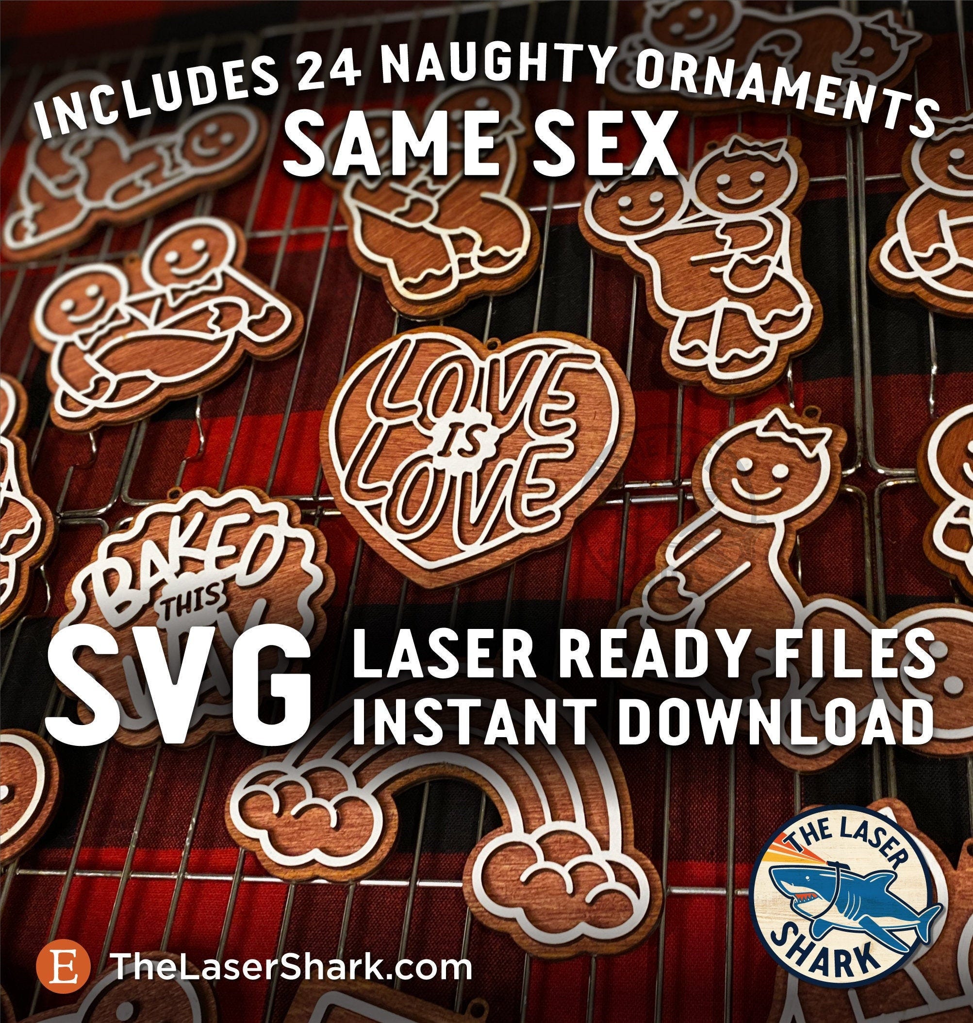 Same Sex Naughty Gingerbread Christmas Ornaments - SVG Laser cut files for Glowforge - Sexy Inappropriate Positions Gay Lesbian LGBTQ Pride