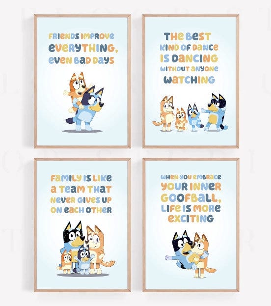 Bluey Quote Wall Art for Nursery/Classroom| Set of 4 Instant Download