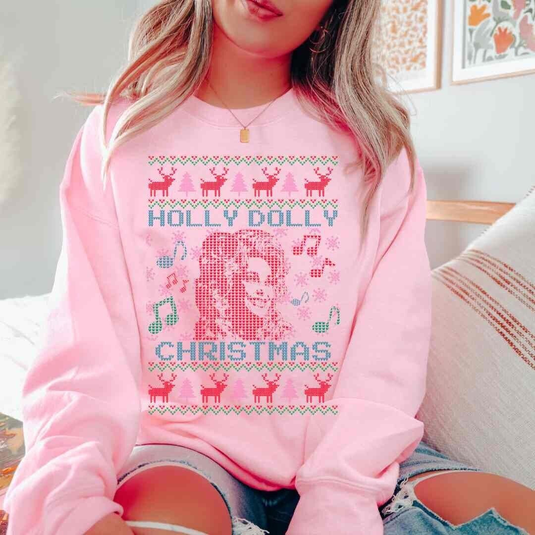 Holly Dolly Christmas Sweatshirt, Country Ugly Christmas Sweatshirt, Dolly Parton Gift for Mom, Retro Xmas Western Jumper Nashville gift