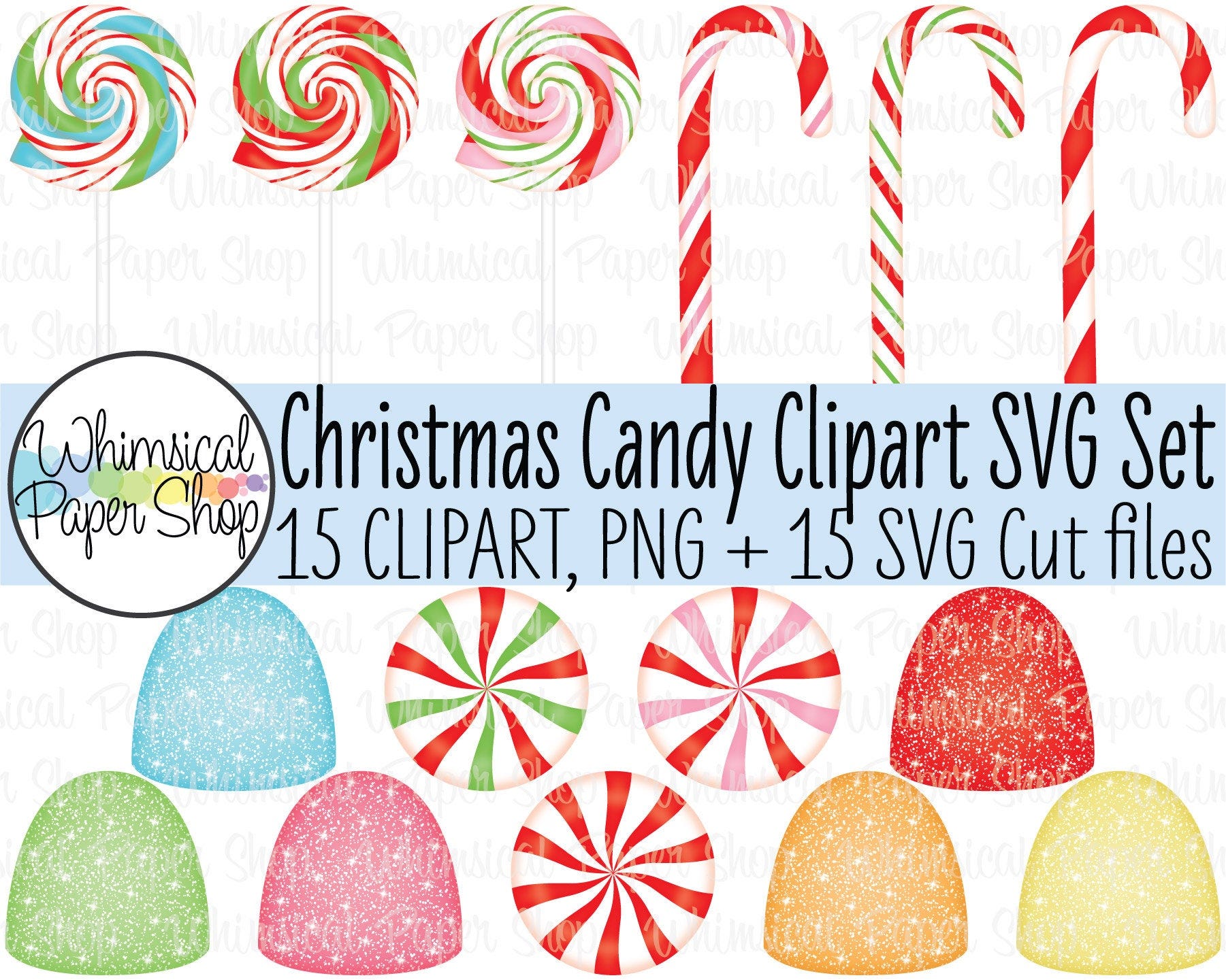 Christmas Candy Clipart SVG, candy clip art, candy cane svg, peppermint svg, gumdrop svg, candy cane png, peppermint clipart, lollipop svg