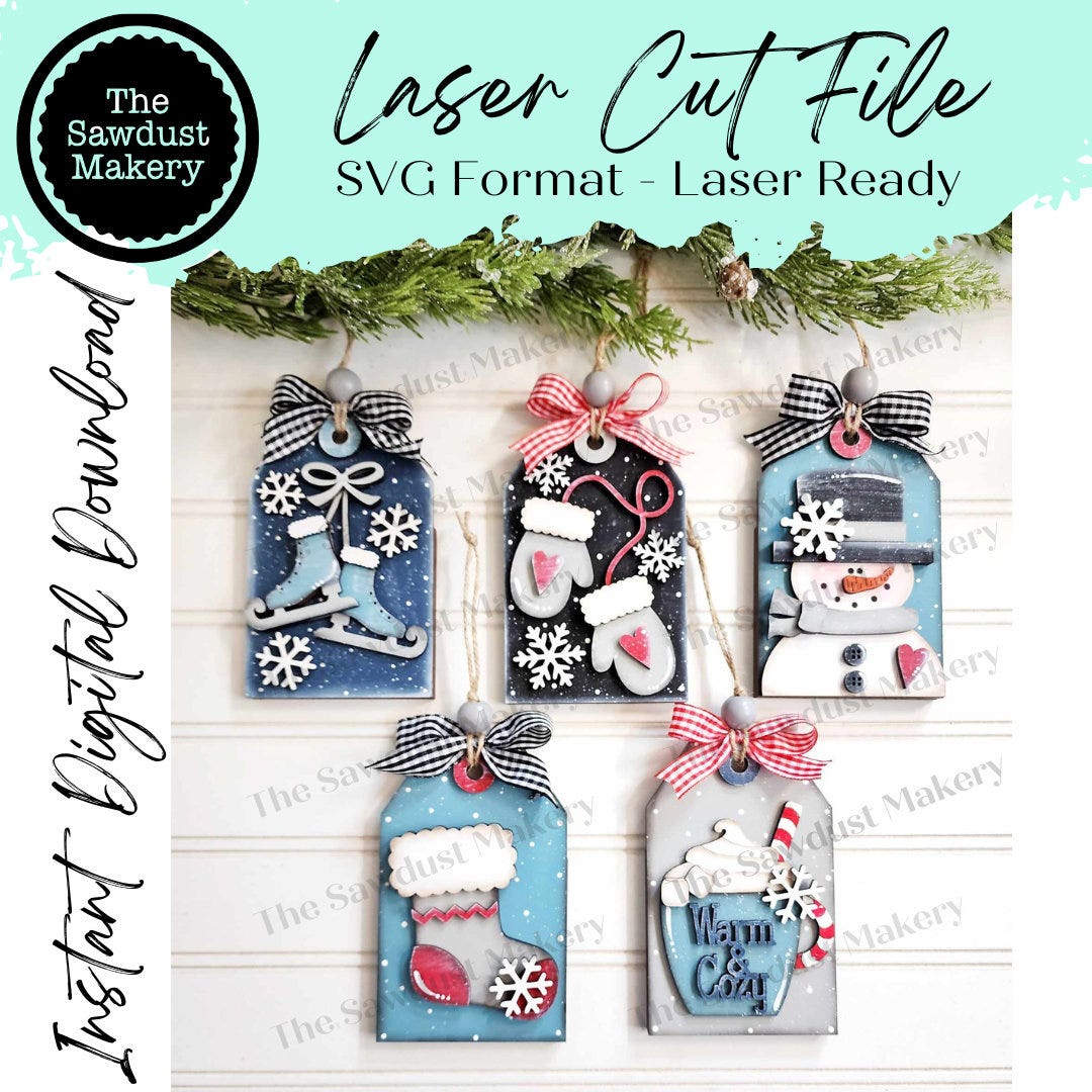 Holiday Ornament Gift Card Holder Laser Cut SVG File | Christmas Ornaments | Laser SVG File | Glowforge | Gift Tag SVG