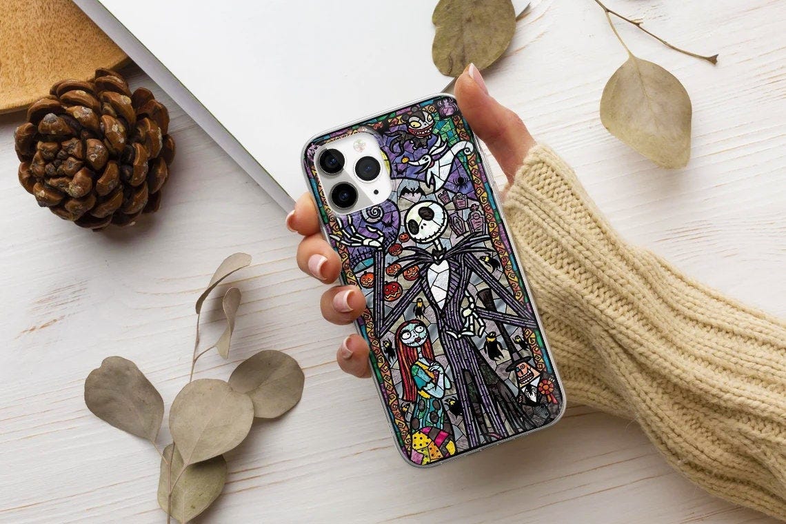 Nightmare Before Christmas Aesthetic Jack Skellington Cover fit for iPhone 15 Pro Max, 14, 13, 12, 11, XR, 8+, 7 & Samsung S23, S14, A54
