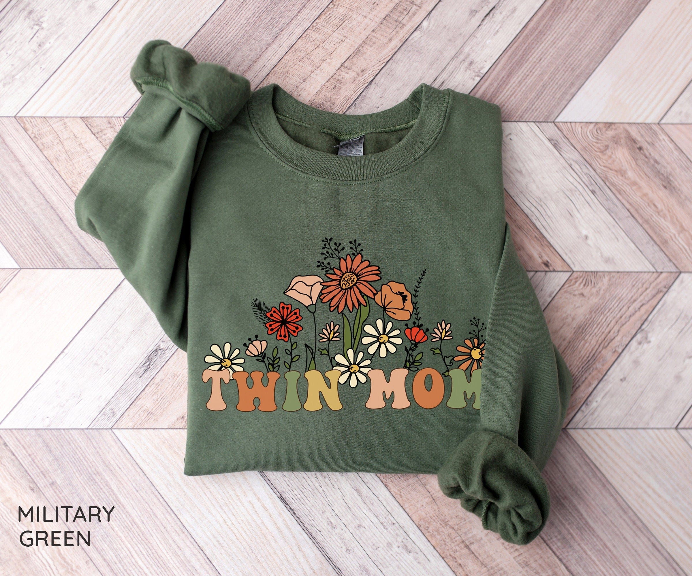 Wildflowers Twin Mom Crewneck Sweatshirt, Twin Mom Shirt, Mother
