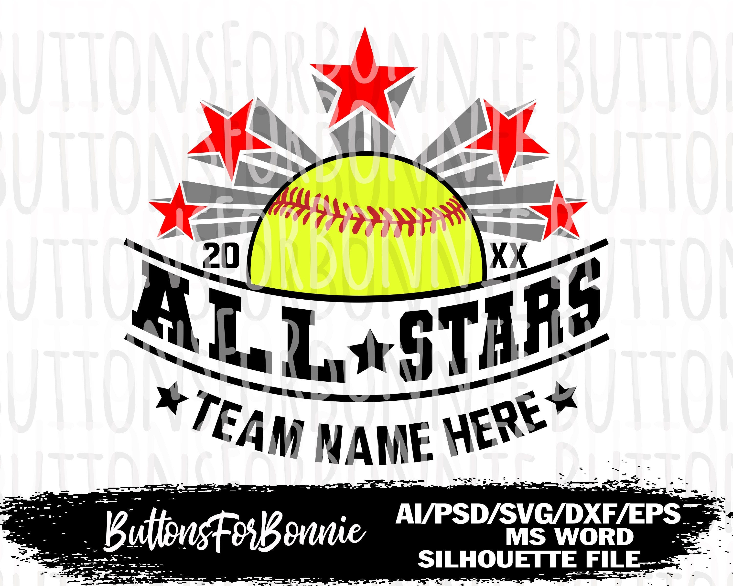 Softball Svg, all stars svg, all stars Softball, vector, template, all stars team, cutting file, stitching, shirt design, cricut, silhouette