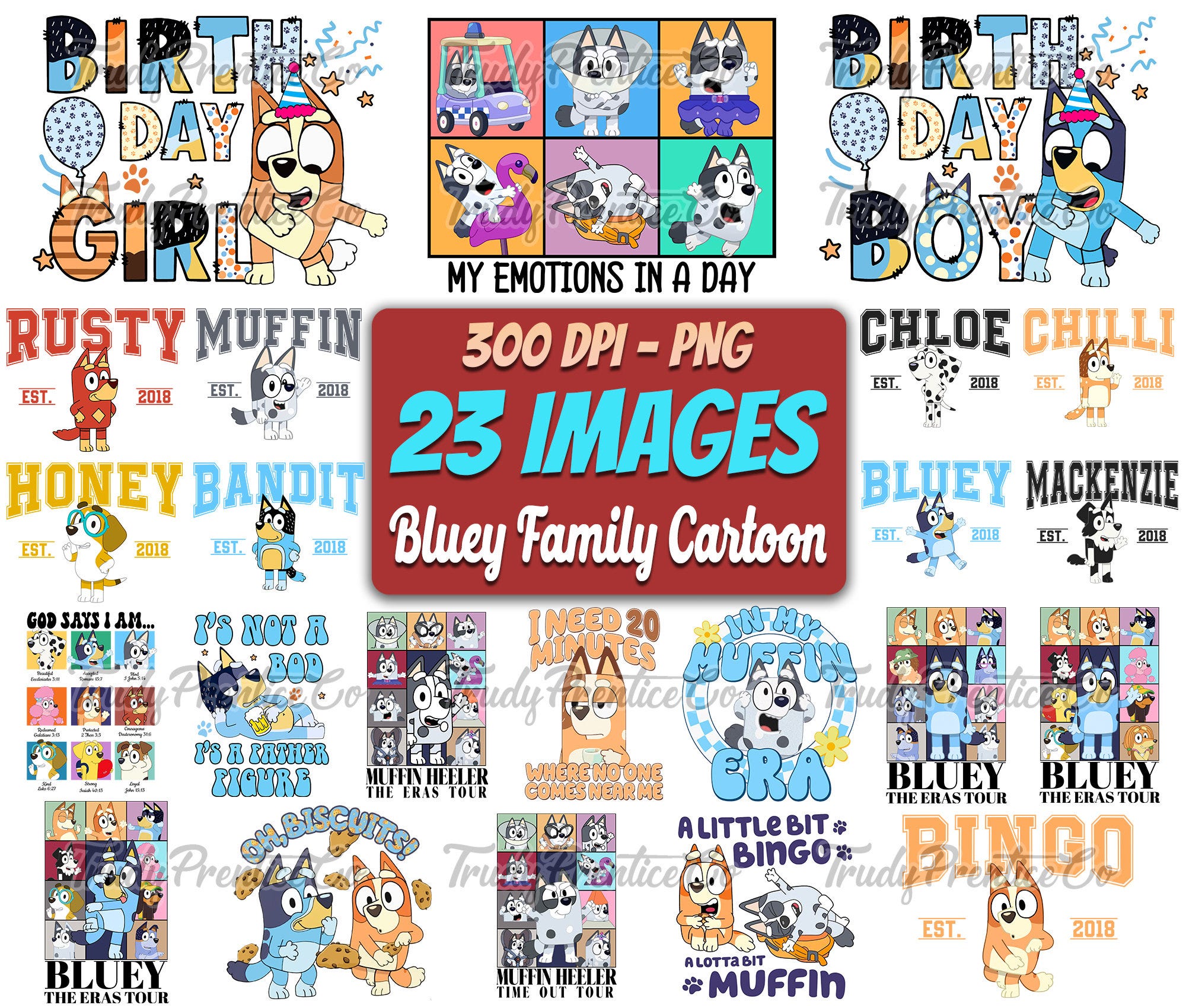 23 Files Blue Dog Sublimation Png Bundle, Cartoon Png Sublimation, Cartoon Png Clipart Digital Instant Download