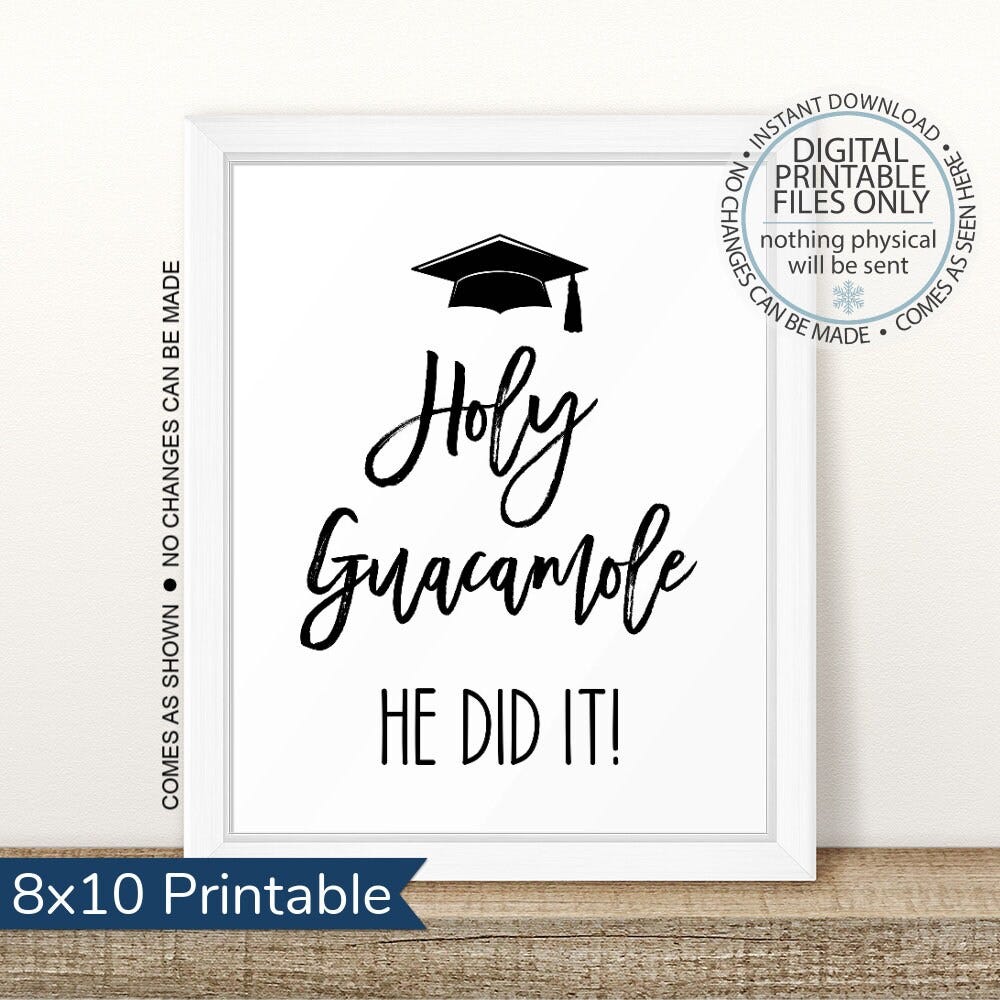 Printable Holy Guacamole He Did It! Graduation Sign, Graduation Taco Bar Sign, Graduation Party Sign, Graduation Taco, High School, Nacho