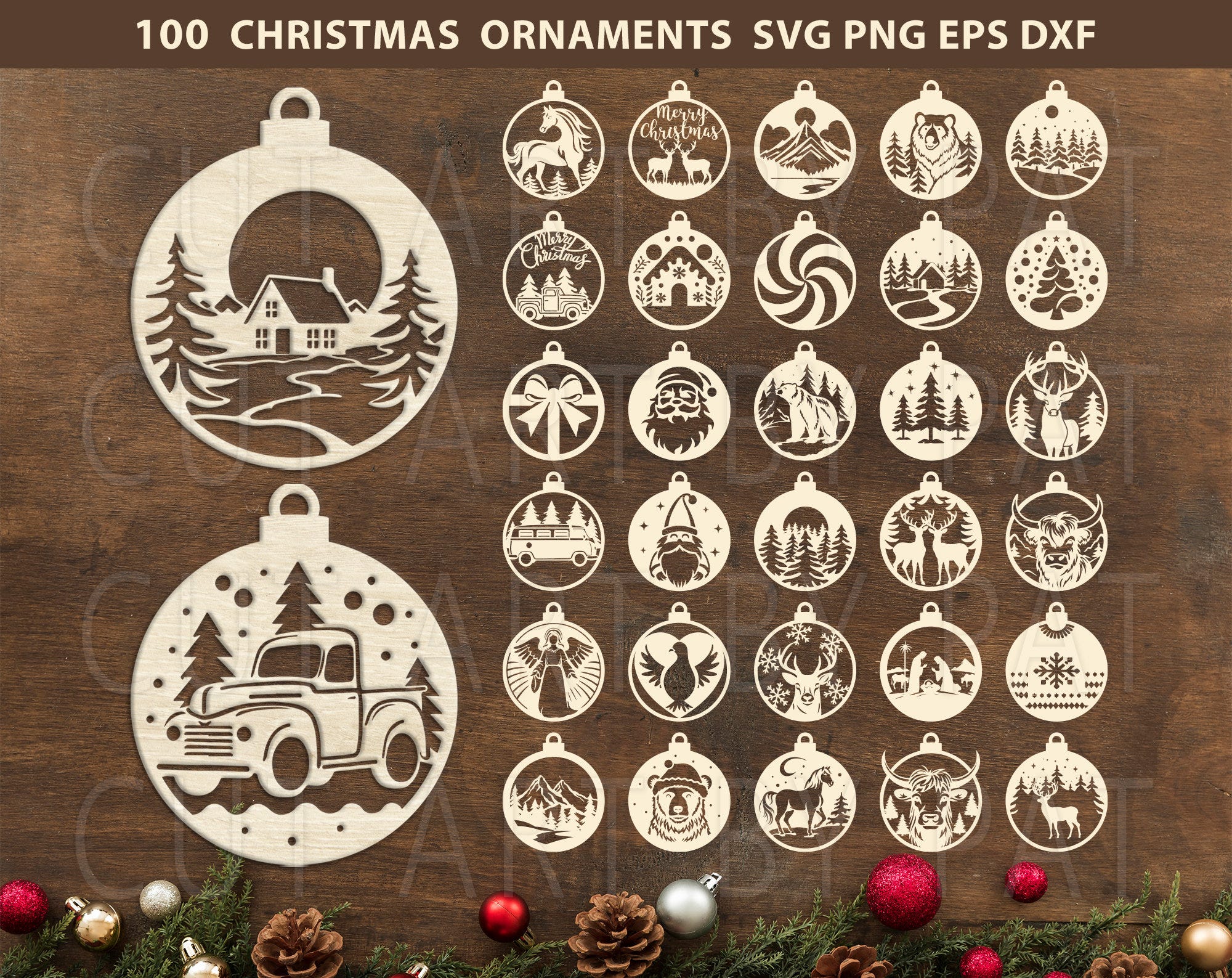 Christmas Ornament SVG Bundle, Christmas Svg, Christmas Decorations, Christmas Laser Cut, Wildlife SVG, Christmas Glowforge, Laser Cut Ornament