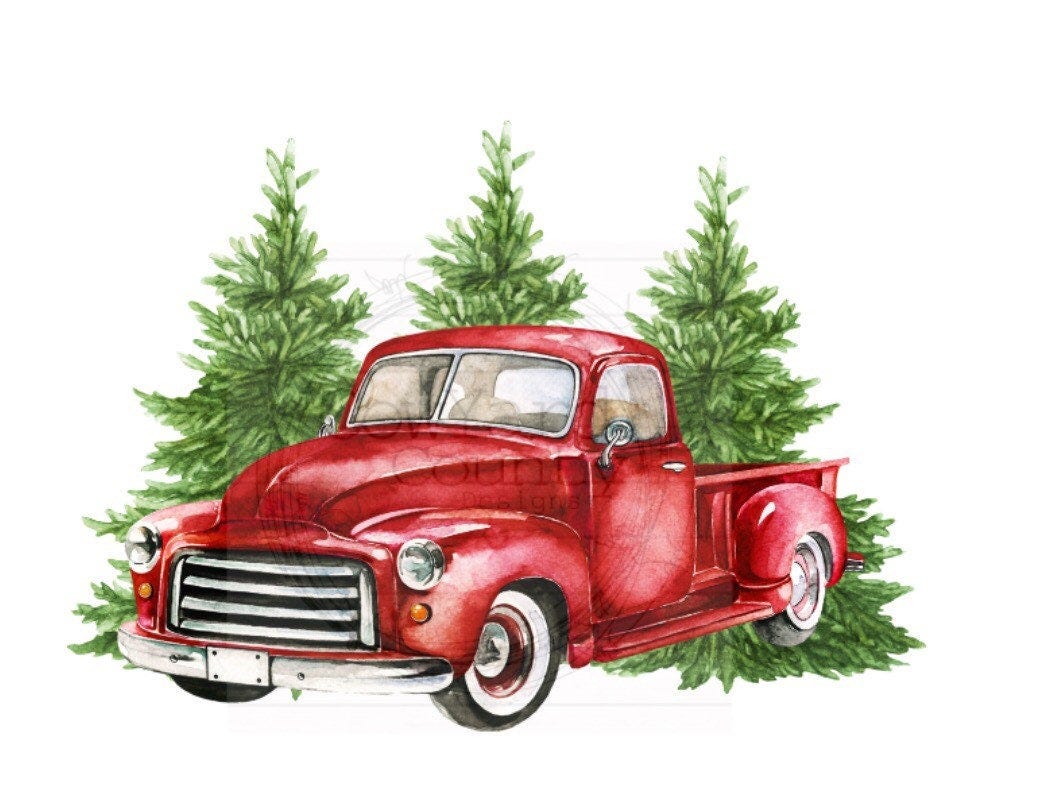 Red truck with trees png, Christmas Images, Christmas Sublimation, Old Truck PNG, Christmas png, Farm PNG, Sublimation Designs, Digital
