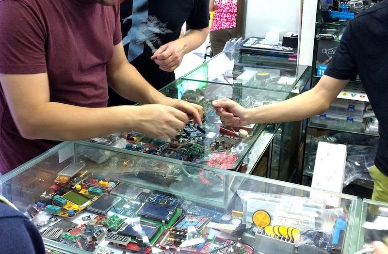 During a visit to the market we sampled a wide range of 'Arduino friendly' boards. Samples sold for a few dollars, a larger order would presumably have been much cheaper. Image: Peter Bihr (CC by-nc-sa)