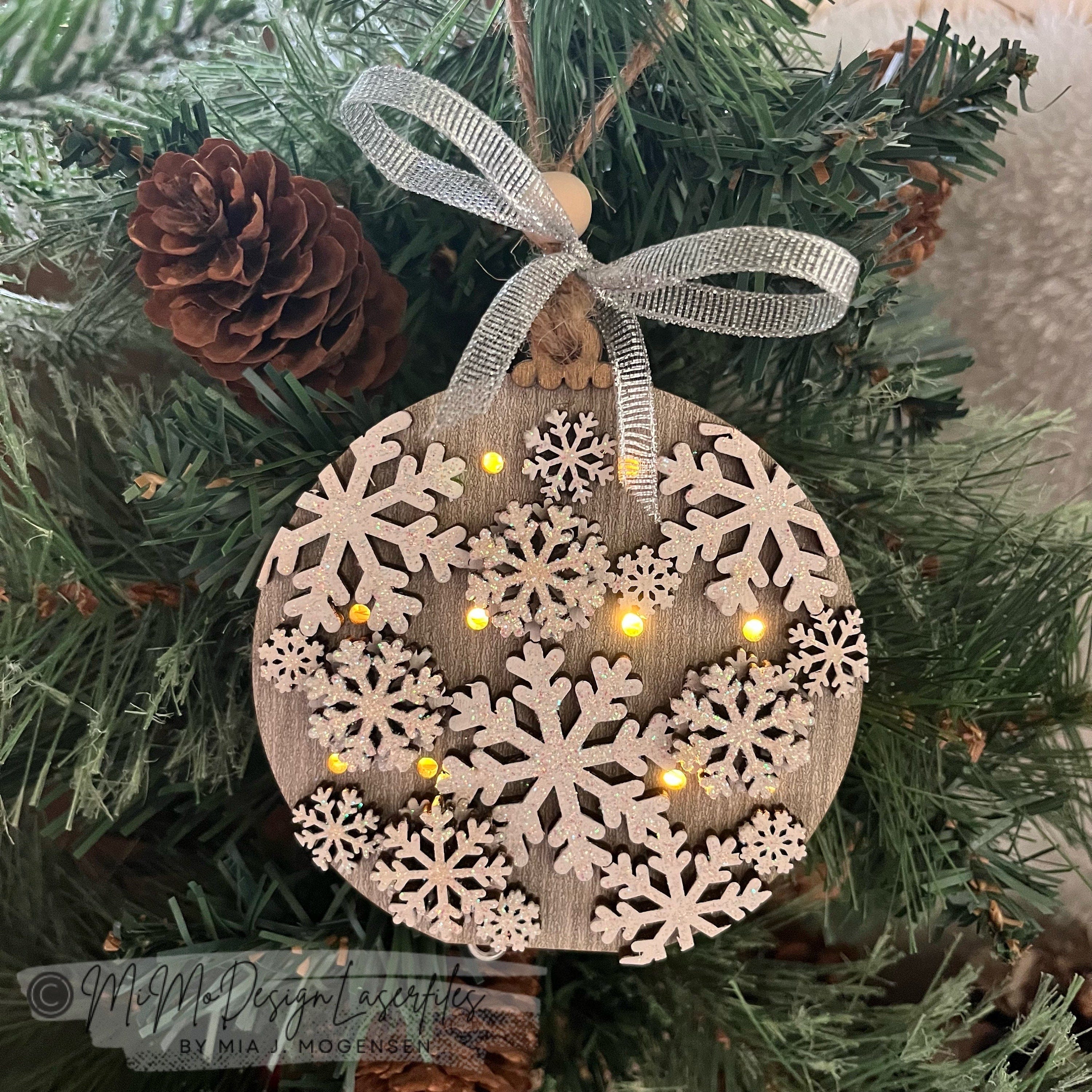 Snowflake Layered Fairy Light Bauble Ornament with door for battery change on the LED Lights * Digital Laser Cut Vector Files only svg + dxf