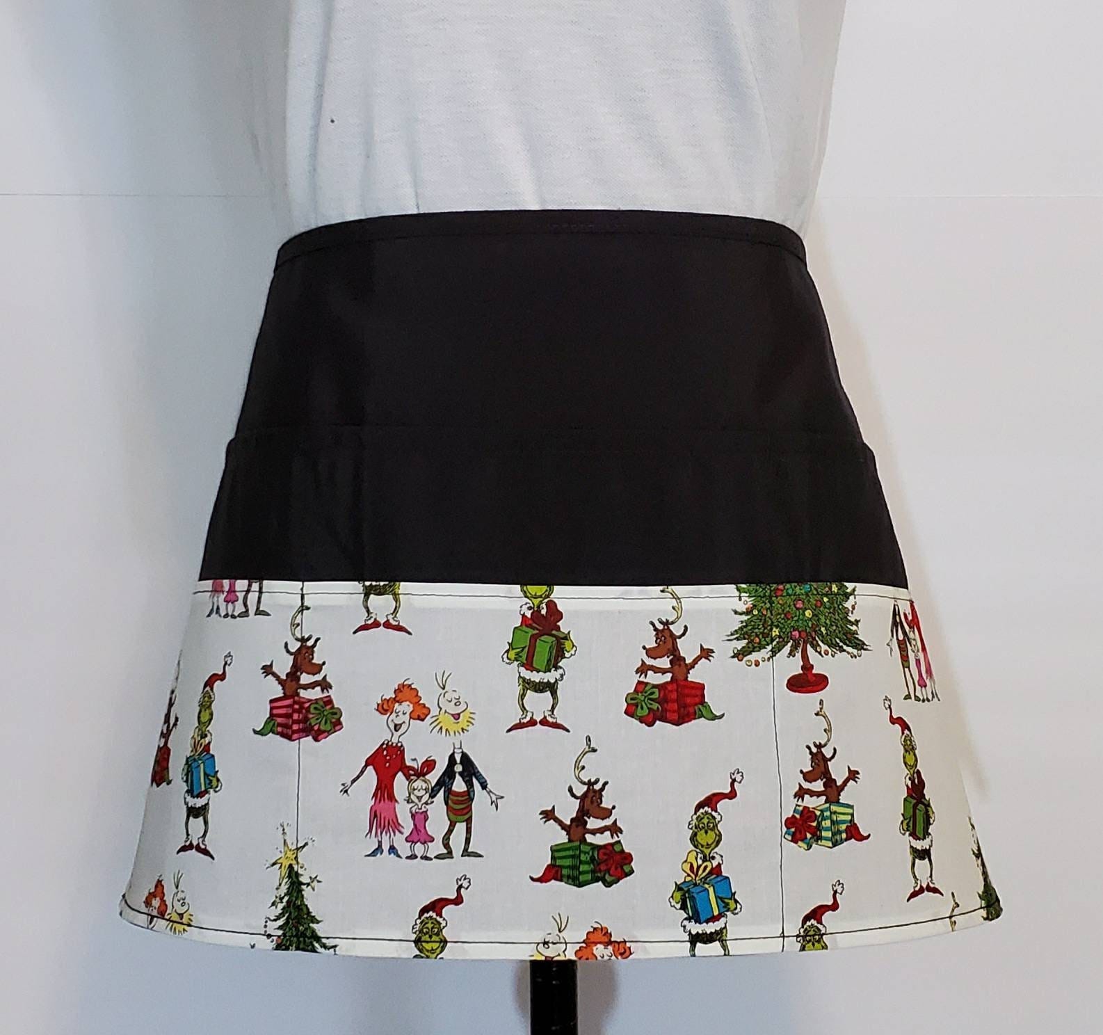 Handmade Grinch Apron- half apron with 6 pockets - Server/Teacher/Food Service/Vendor/Waitress/Unisex - Merry Grinchmas