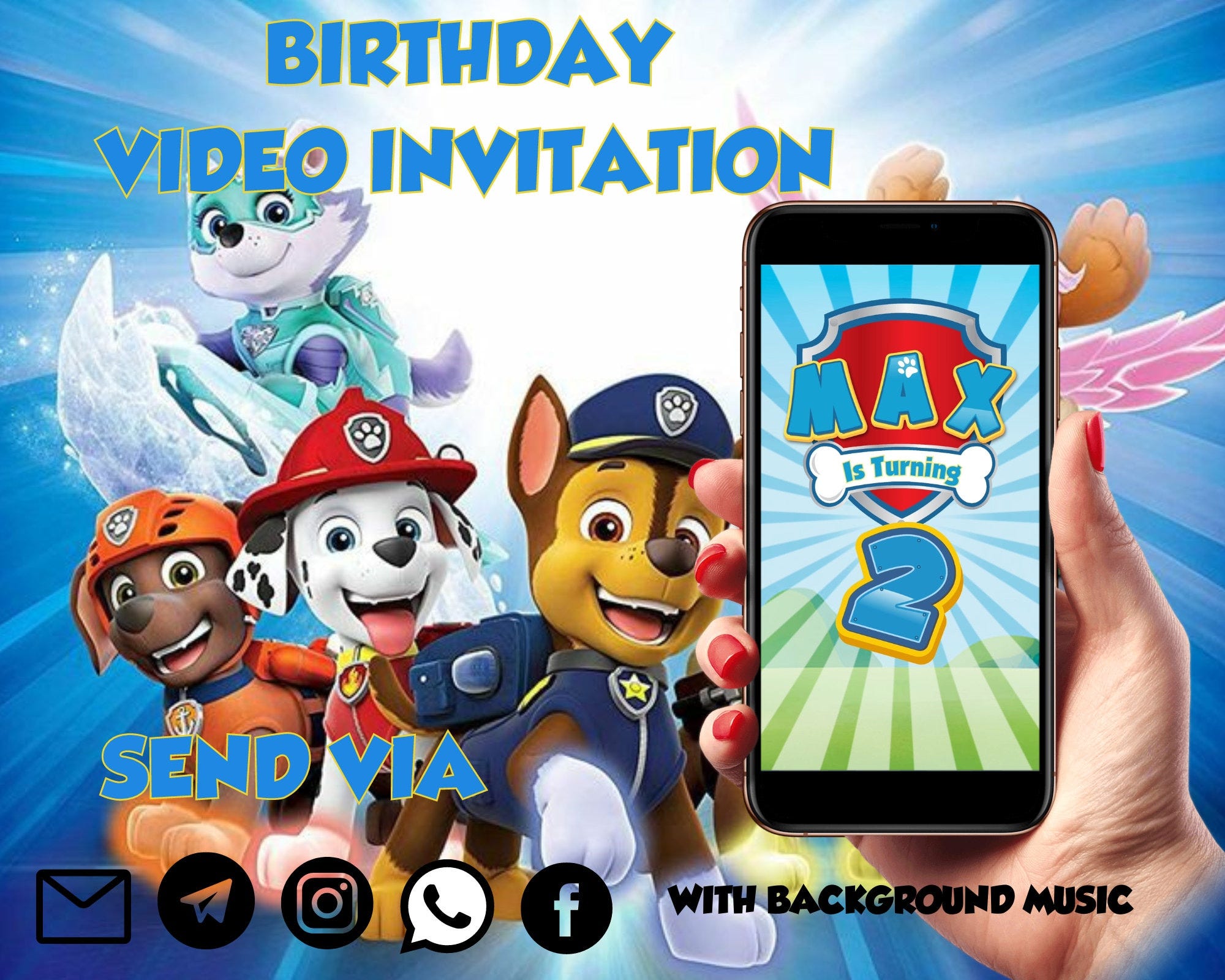 Paw birthday video invitation, paw digital Video invitation, paw personalized video Invitation, patrol evites