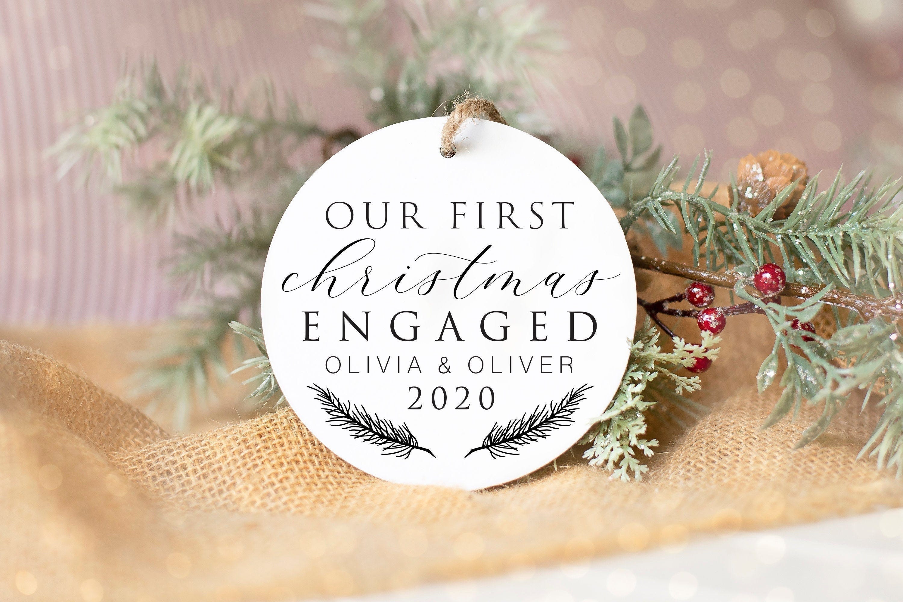 2020 Our First Christmas Engaged SVG File - Personalized Christmas Ornament Svg, Christmas Pillow SVG, Christmas Tea Towel Svg, Winter Svg