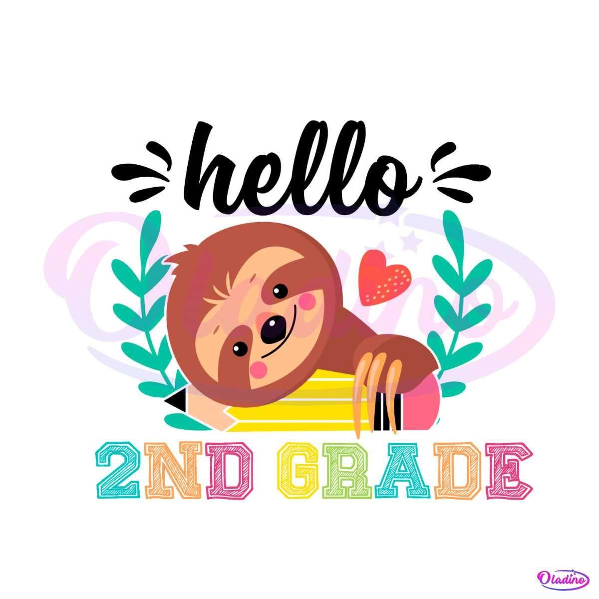 School Sloth Svg Hello 2nd Grade SVG Cutting Digital File
