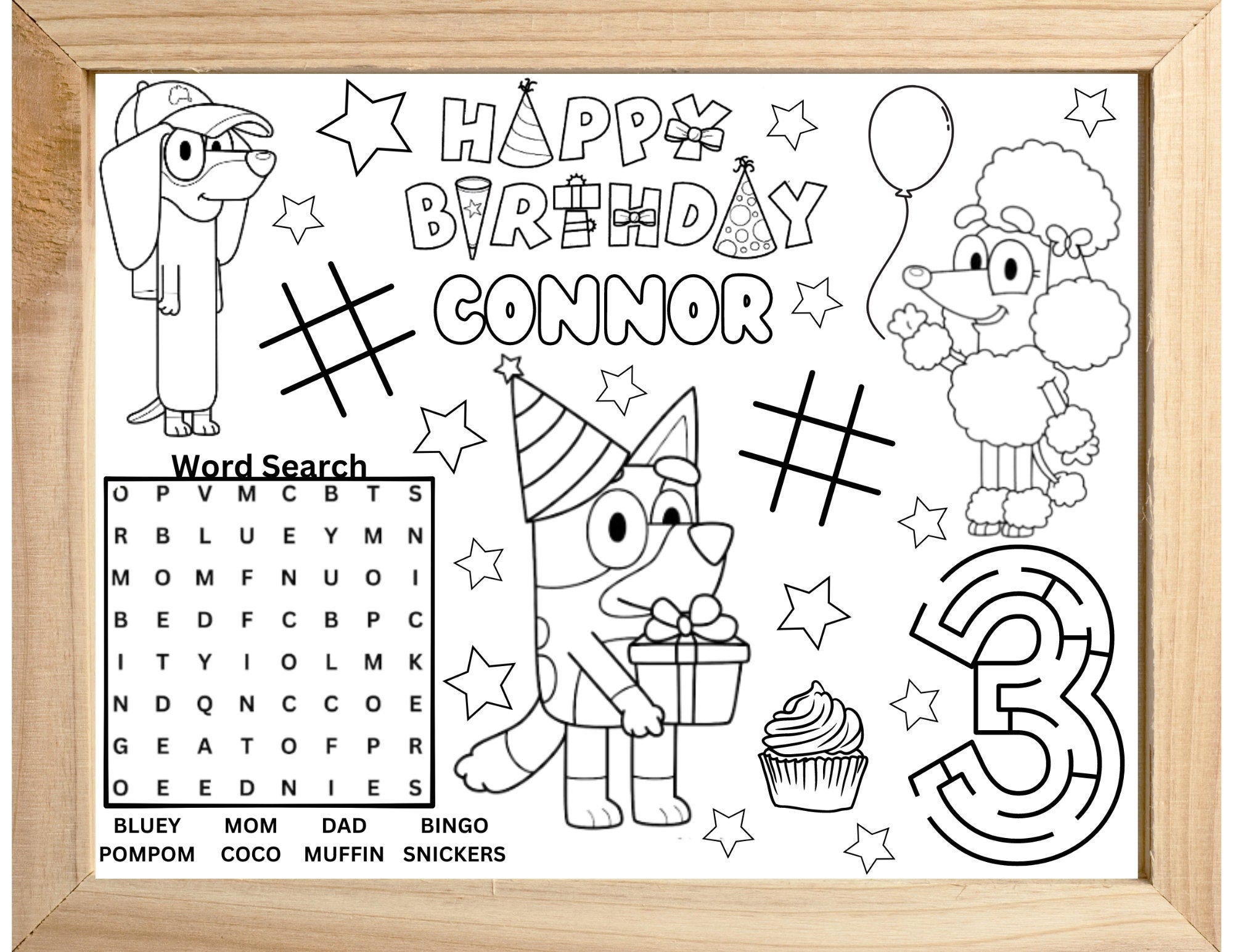 Personalized Bluey Birthday Coloring Placemat, Bluey Birthday Games, Bluey Activity Page, Bluey and Bingo Birthday Favor, Bluey Birthday