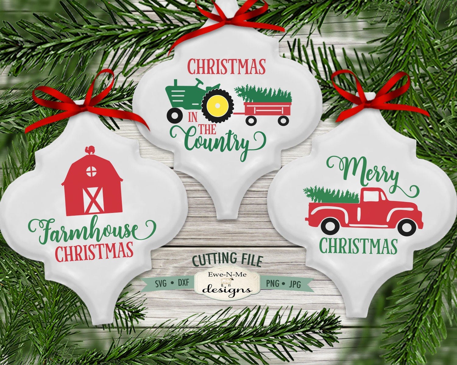 Red Truck svg - Tractor Christmas Tree  svg - Barn svg - Farmhouse Country Ornament SVG - Commercial use svg bundle