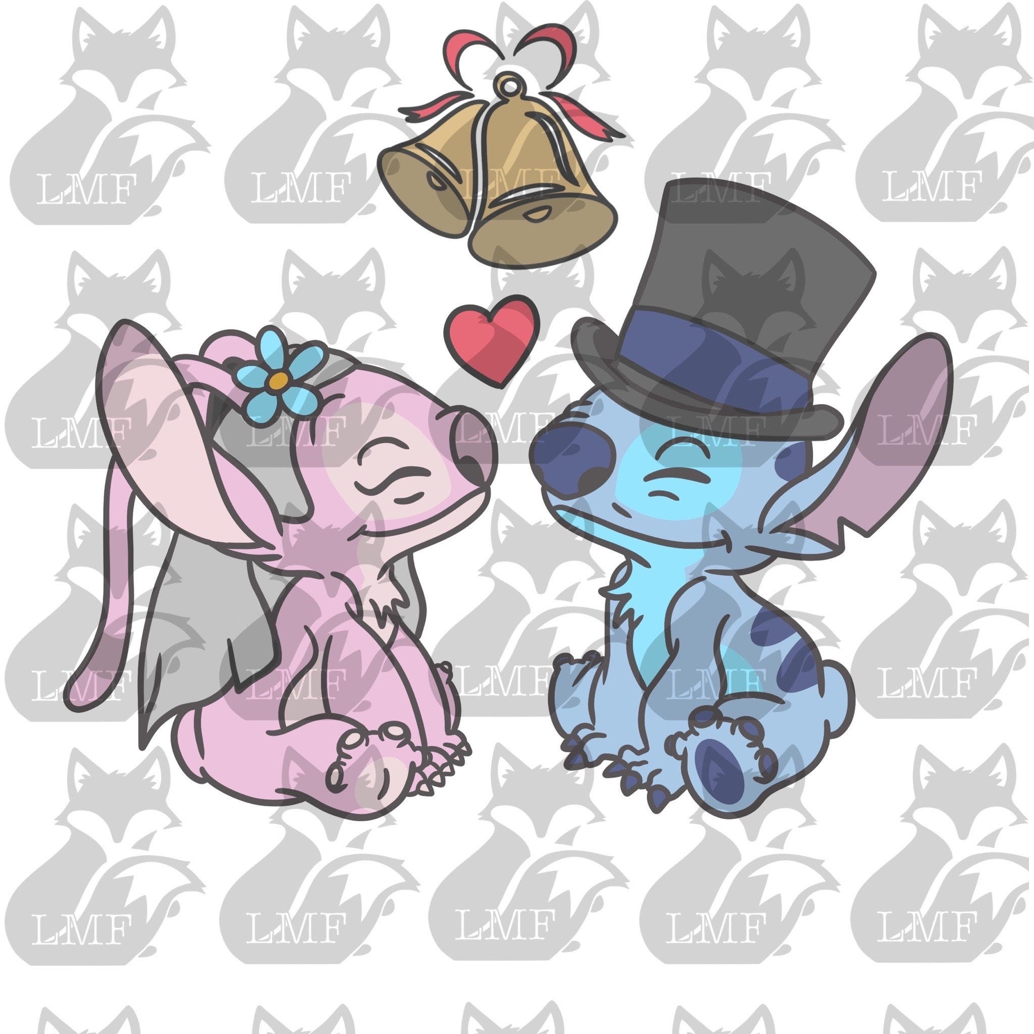 Stitch and angel SVG. Lilo and stitch svg. Wedding svg. Stitch married svg. png, layered, and black and white