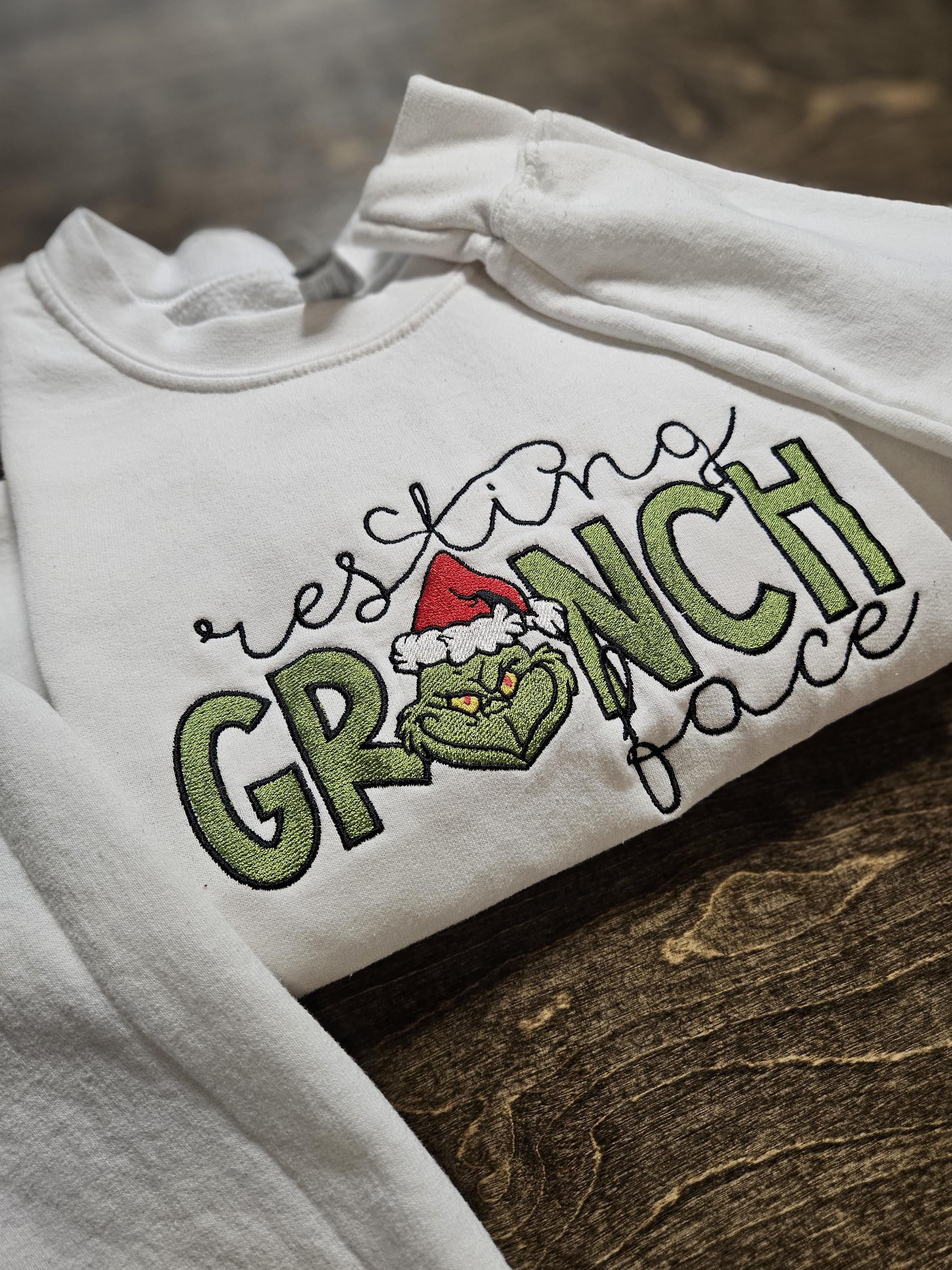 RESTING GRINCH FACE christmas crewneck sweatshirts holiday sweater , christmas sweater , embroidered sweatshirt or shirt , Christmas gift