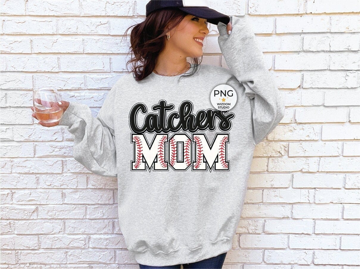Catchers Mom PNG Image, Baseball Letter Design, Sublimation Design, Transparent PNG, Digital Download