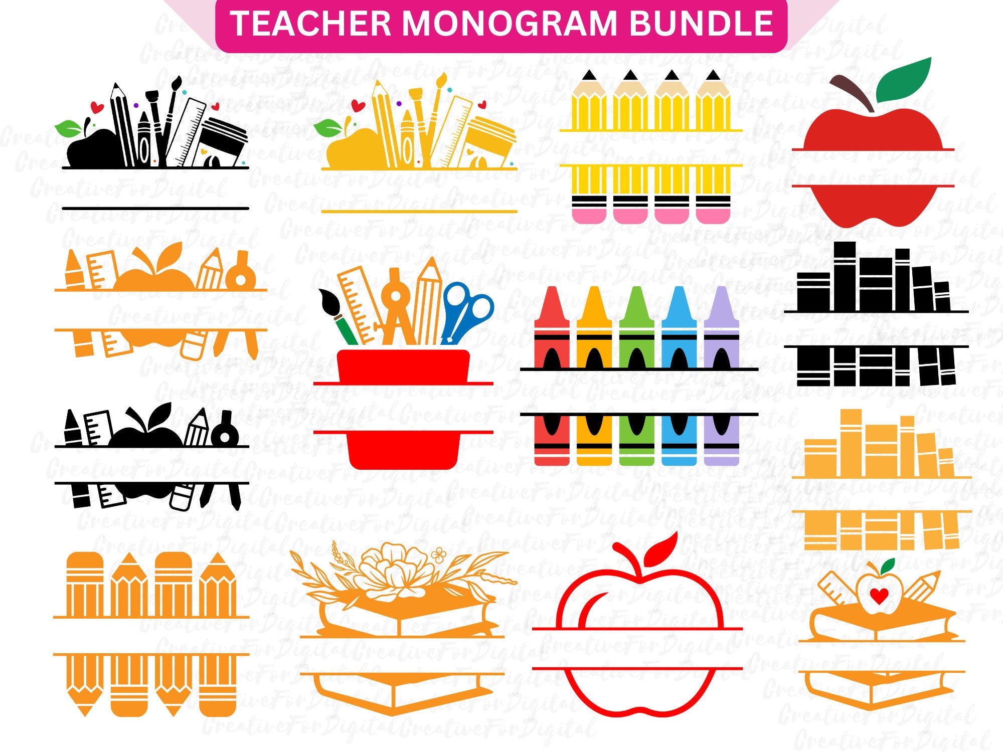 Teacher Monogram SVG Bundle, Teacher Name SVG, Teacher Tag, Teacher Shirt Svg, Back to School SVG, Monogram Svg Instant Download