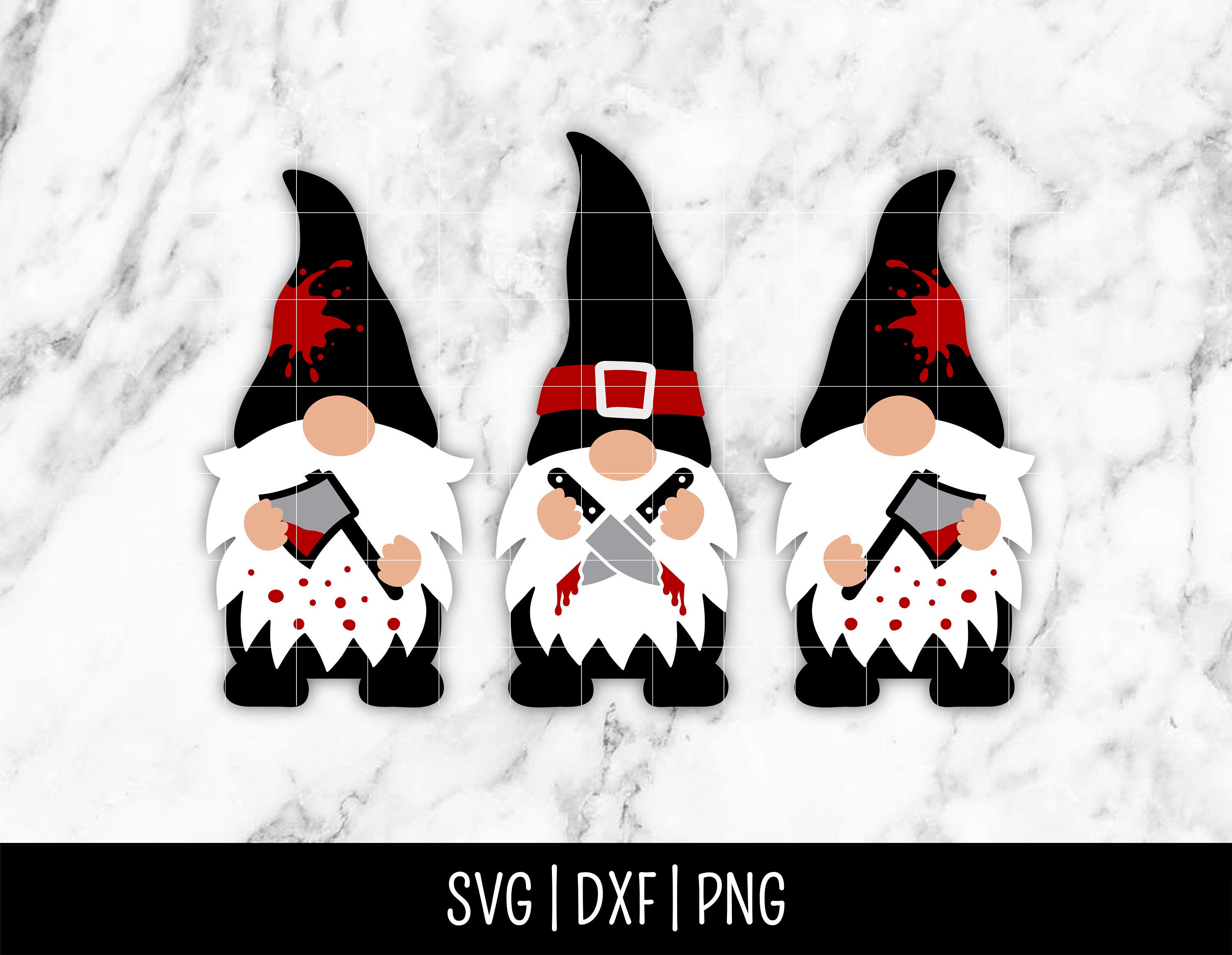 Halloween Horror Gnome SVG Bundle Trio, Killer Gnomes, Spooky, Scary Movie png svg | Instant Digital Download, Cut File, Svg Dxf Png