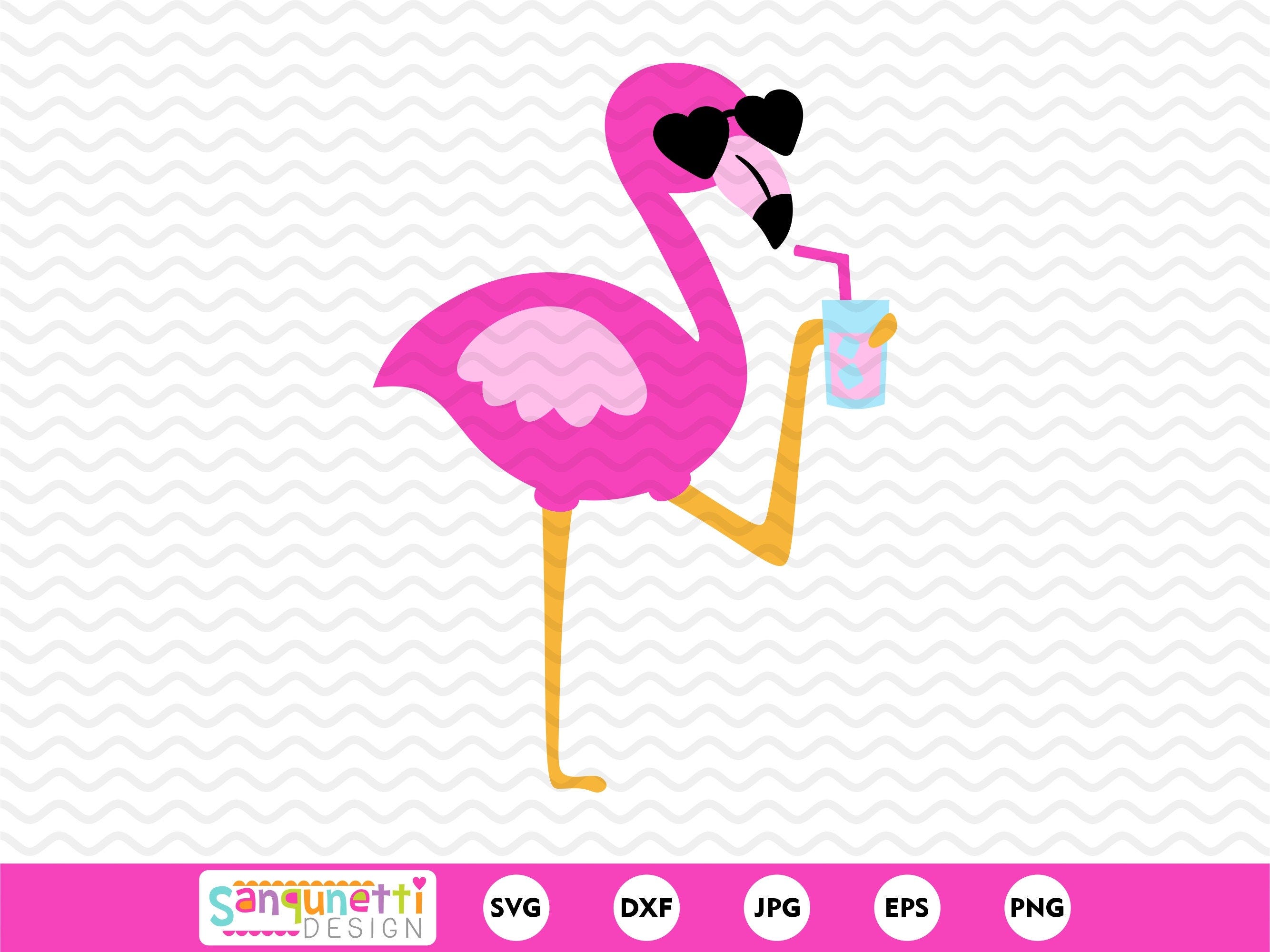 Flamingo with drink SVG, summer digital art cutting file, cricut or silhouette