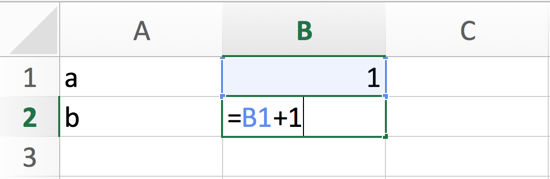 b = a + 1, in Excel