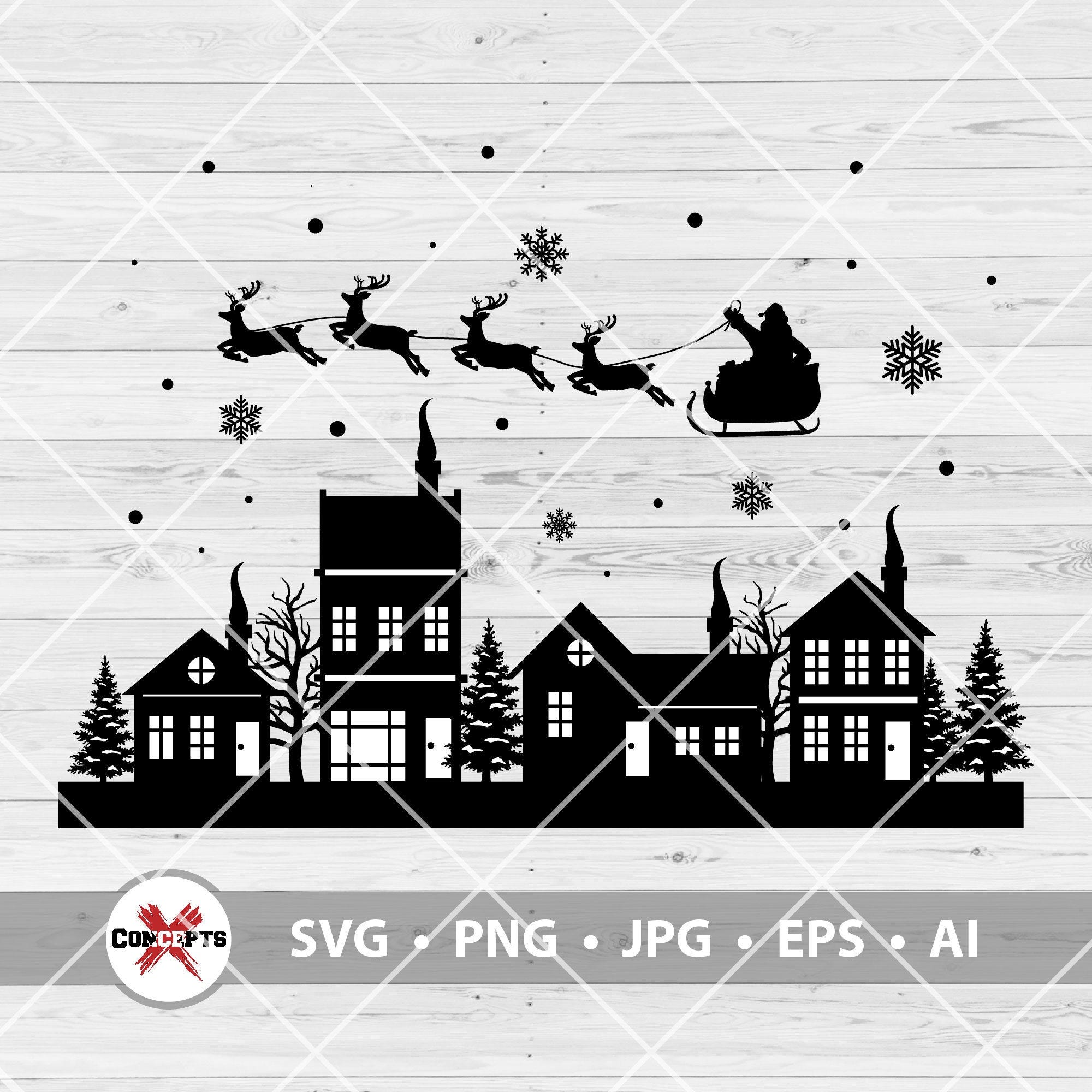 Christmas Scene Svg, Christmas Village Svg, Christmas Svg, Santas Sleigh, Christmas Santa Svg, Cricut file, svg, vector file, Cutting Files