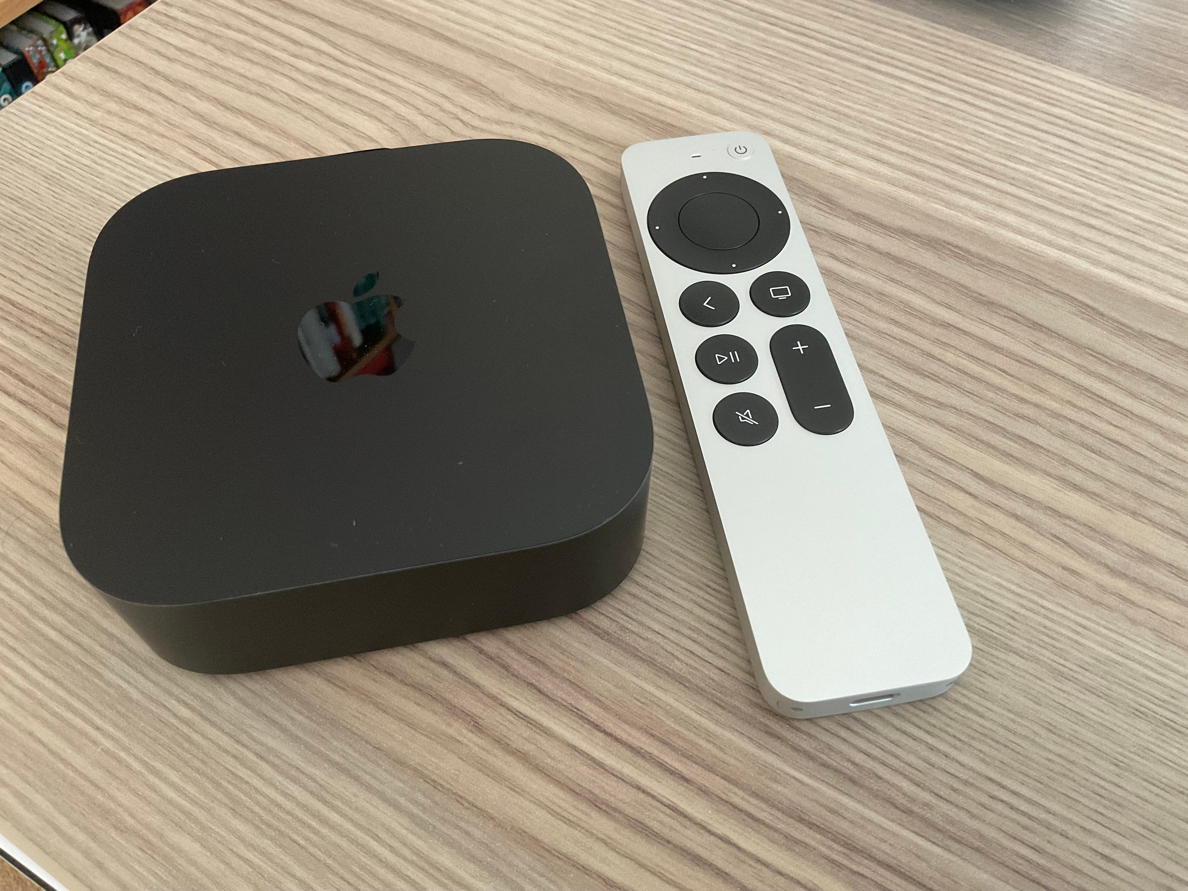 My shiny-new Apple TV 4K and remote. Not to scale!