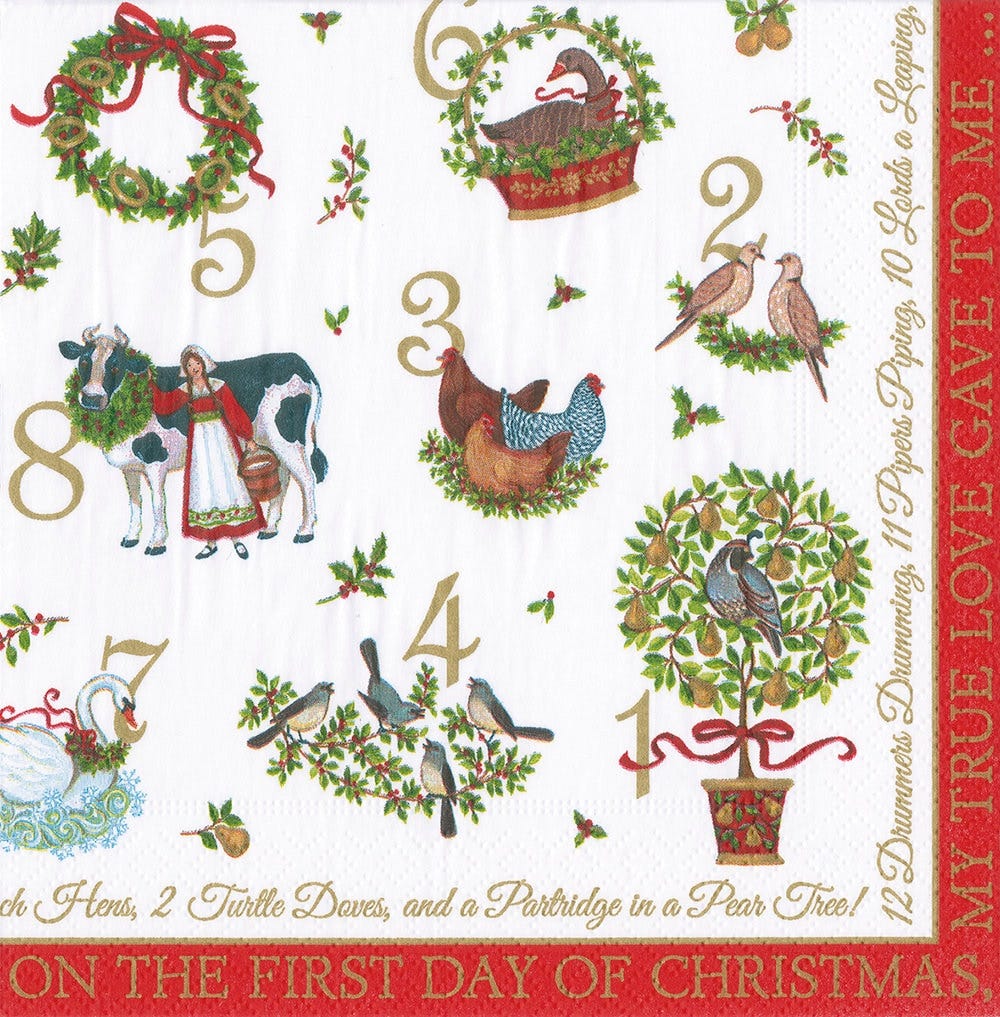 On the 12th Day Christmas Cocktail Caspari Paper Table Napkins 25 cm or 10 inches square 3 ply
