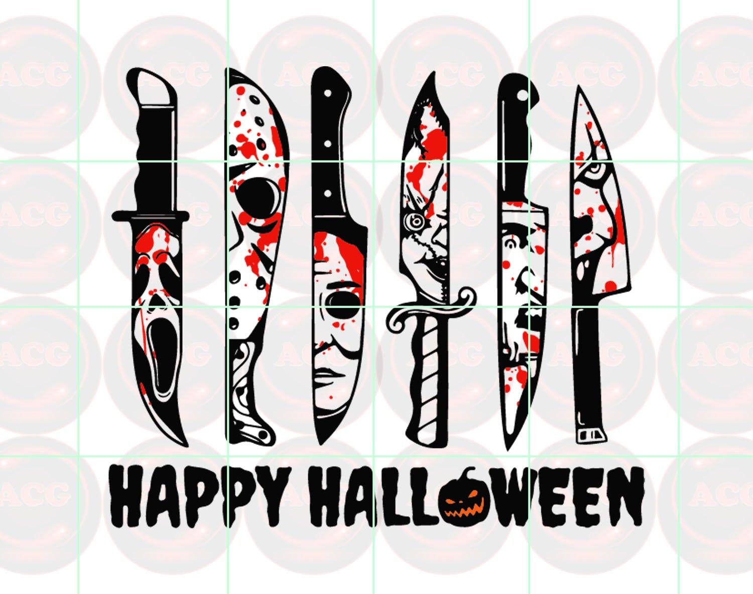Happy Halloween Horror Movie Characters Svg, Png, Dxf, Pdf Instant Download Files