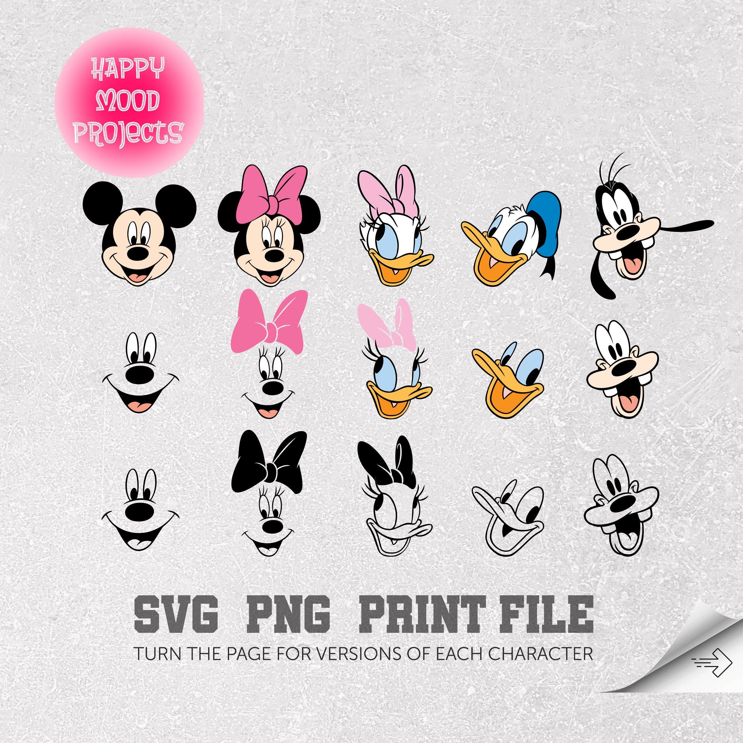 Mickeyy and Friends Face Svg Png Bundle, Family Vacation Svg, Cricut, Silhouette, Customized Svg, Instant Download, Cut File, Sublimation