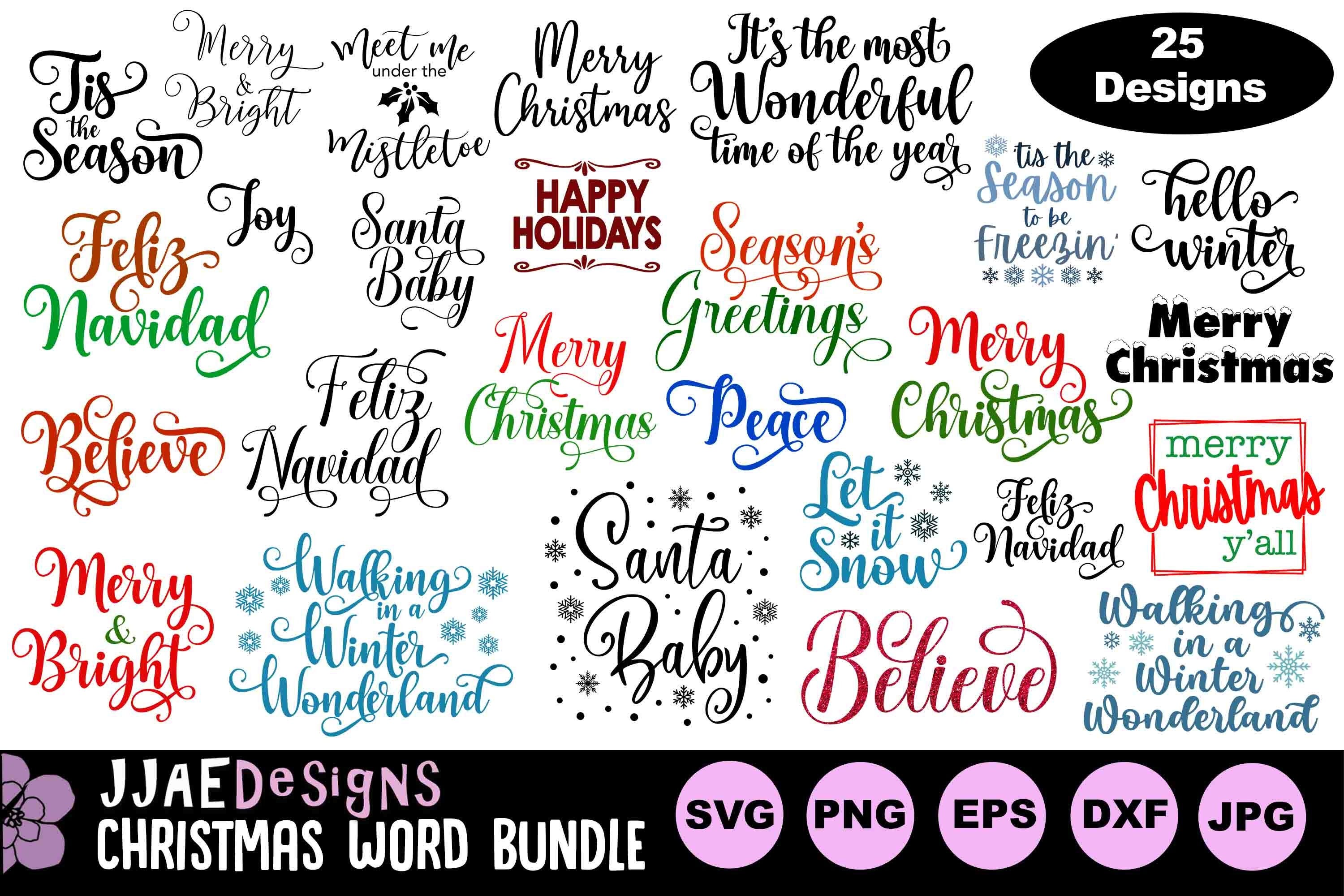 Christmas Word SVG Bundle, christmas svg, Merry Christmas png, merry christmas Cut File for Cricut Silhouette, svg, dxf, pdf, png, eps, jpg