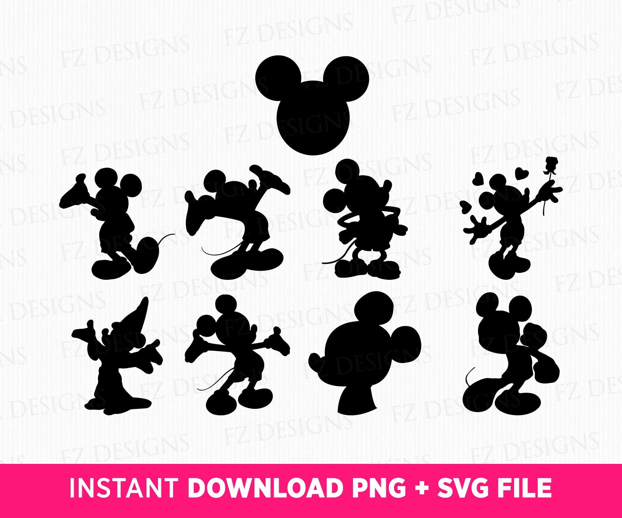 Bundle Mouse Silhouette Svg, Family Vacation Svg, Magical Kingdom Svg, Mouse Svg Cut Files, Vacay Mode, Png Svg Files For Print