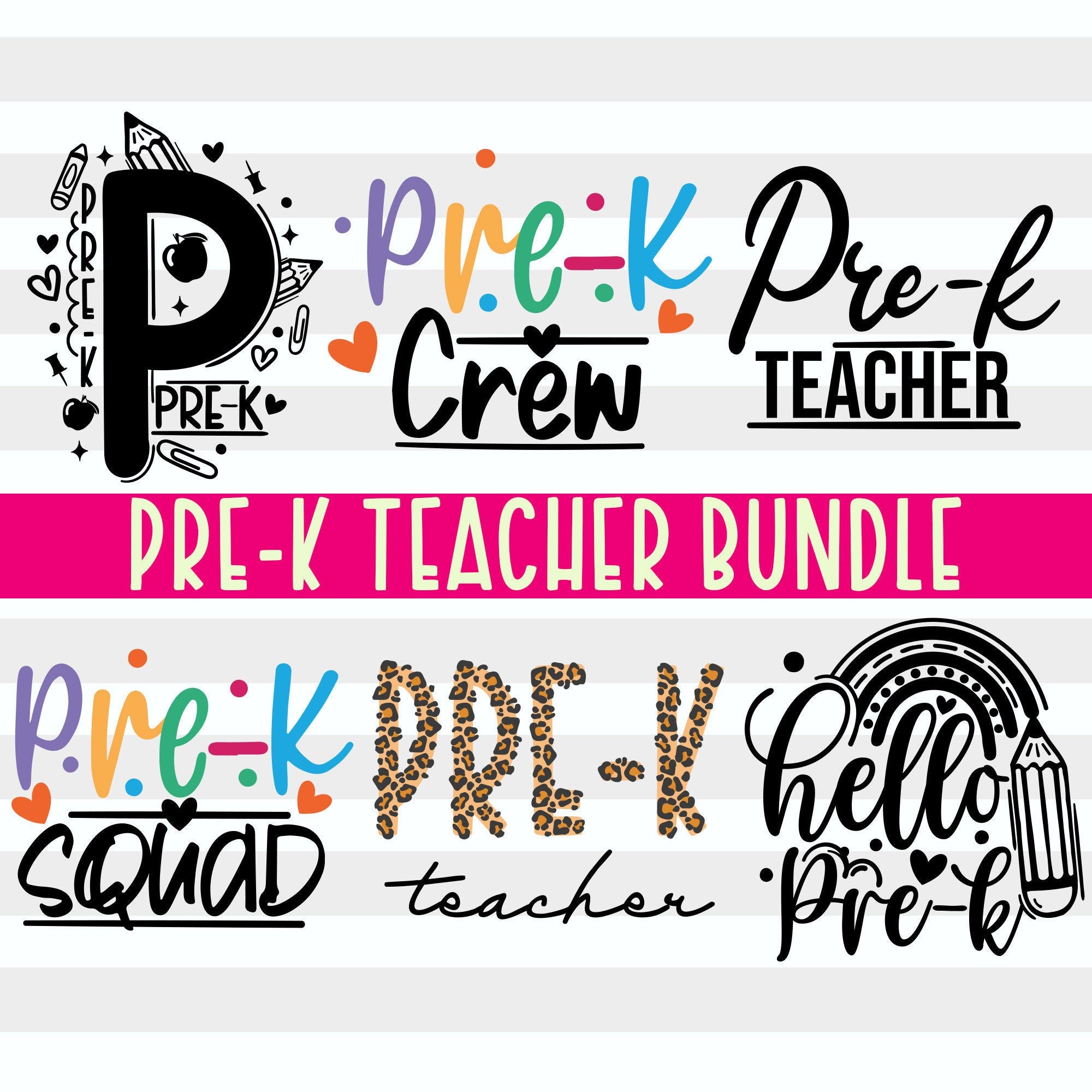 Pre K Teacher Svg Bundle| Back To School Svg| First Day of Pre-K Png| Gift for Teachers| Preschool Teaching| Digital Cricut Files| Png Dxf
