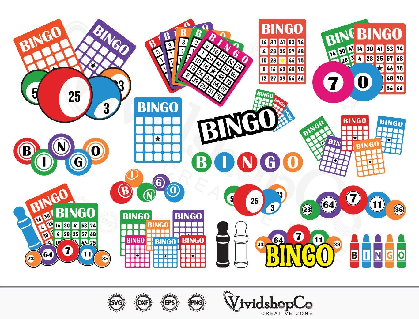 Bingo SVG,  Bingo balls svg, Bingo card svg, Bingo Dauber svg, Bingo coloring svg, Cut file for silhouette, svg, eps, dxf, png, clipart