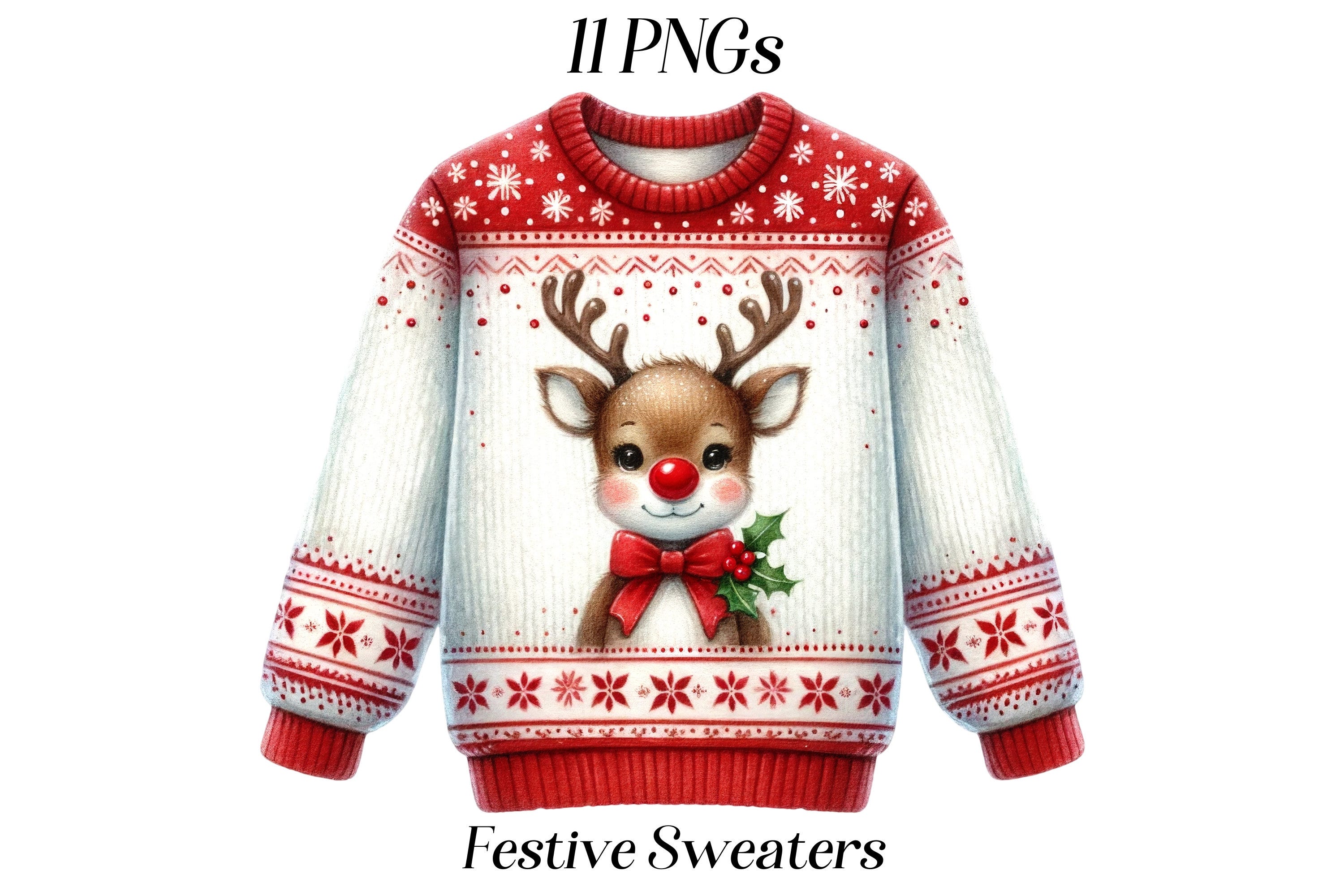 Watercolor Festive Sweaters clipart, 11 high quality PNG files, christmas ugly sweater, christmas jumper, winter holidays, festive clothing