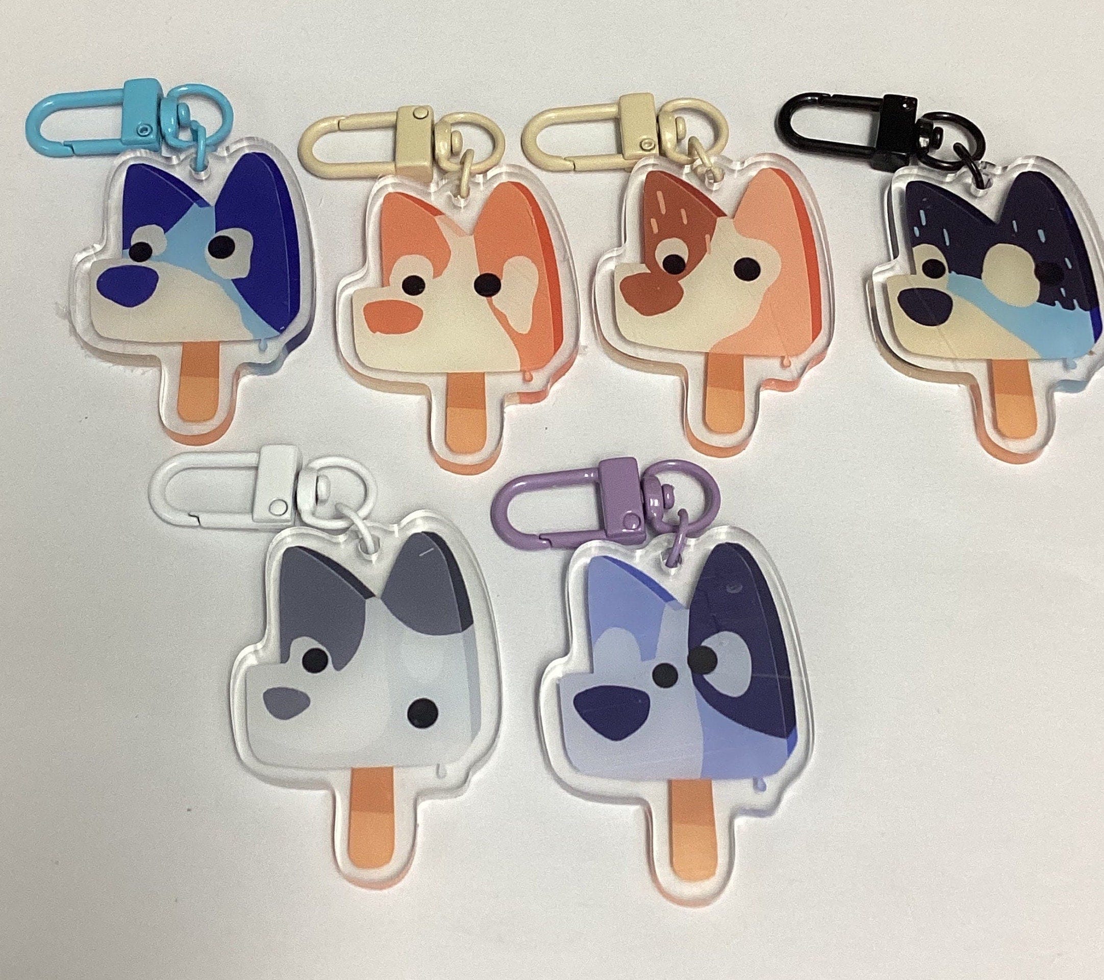 Bluey characters as popsicles keychains