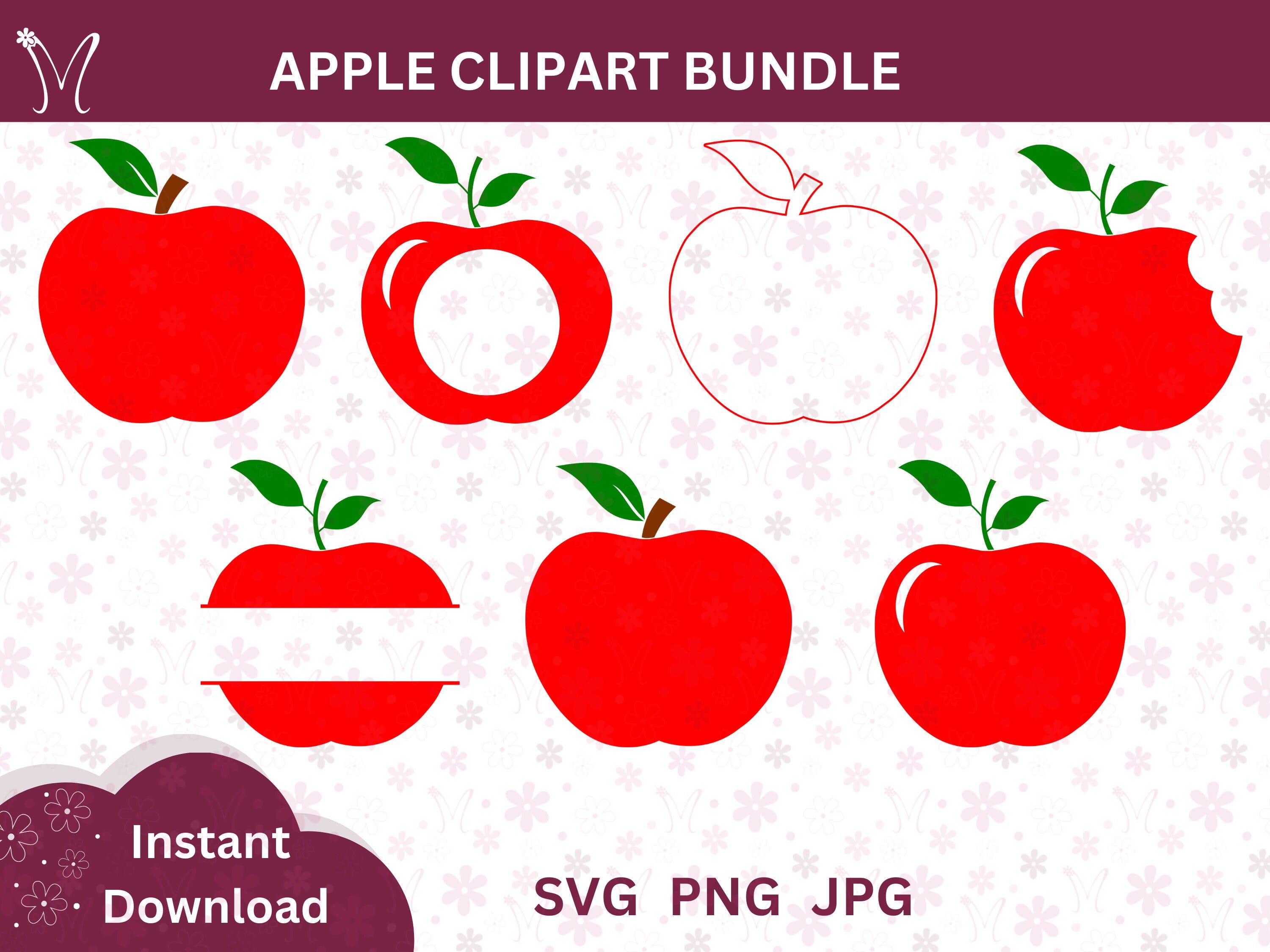 Apple Clipart SVG bundle, Name Frame SVG, Apple Svg, Teacher,  Cut file for Cricut, Silhouette, Vector Graphic, Instant download, PNG, Jpg
