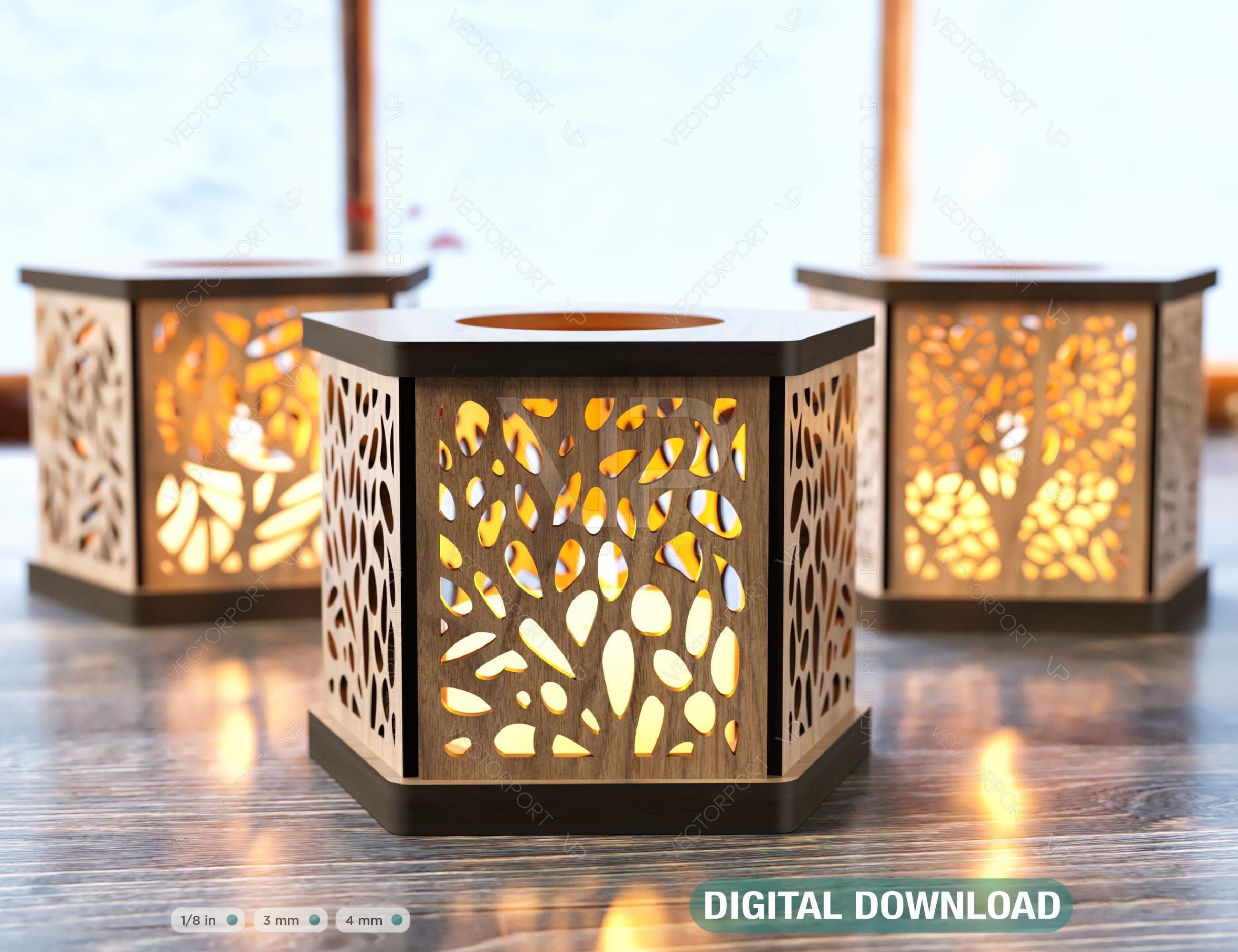 Candle Holder Laser Cut Lamp plywood Tea light Lantern Votive Gift  Wooden table Lamp Lantern Digital Download SVG |#166|