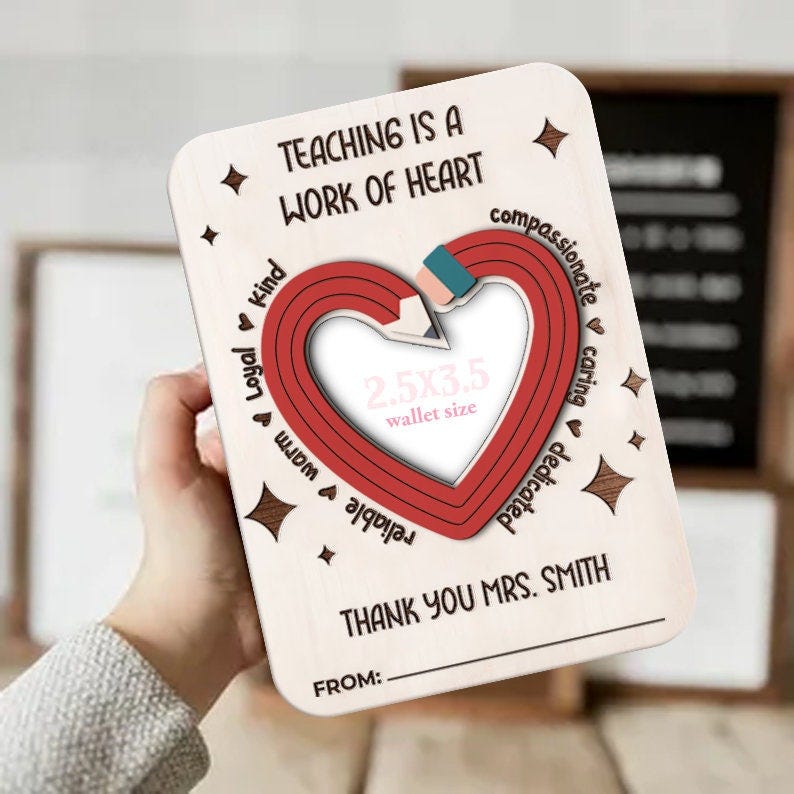 Teaching Is A Work Of Heart Photo Fridge Magnet SVG Laser Cut File, Teacher Appreciation, Teacher Gift Laser Cutting File, Engraving Design