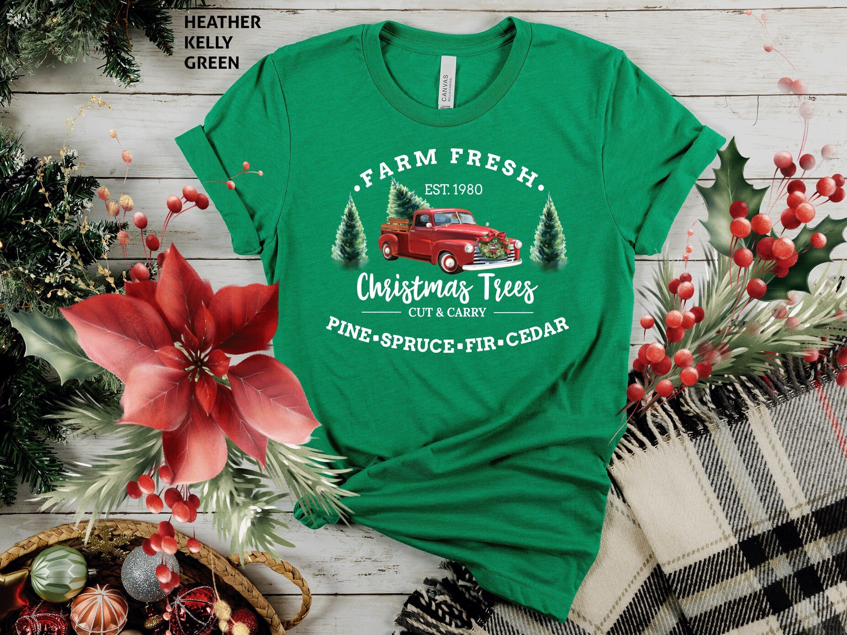 Farm Fresh Christmas Trees Truck Shirt, Christmas Shirt, Christmas Truck, Red Truck Shirts, Christmas Gift, Christmas Truck Family Shirts