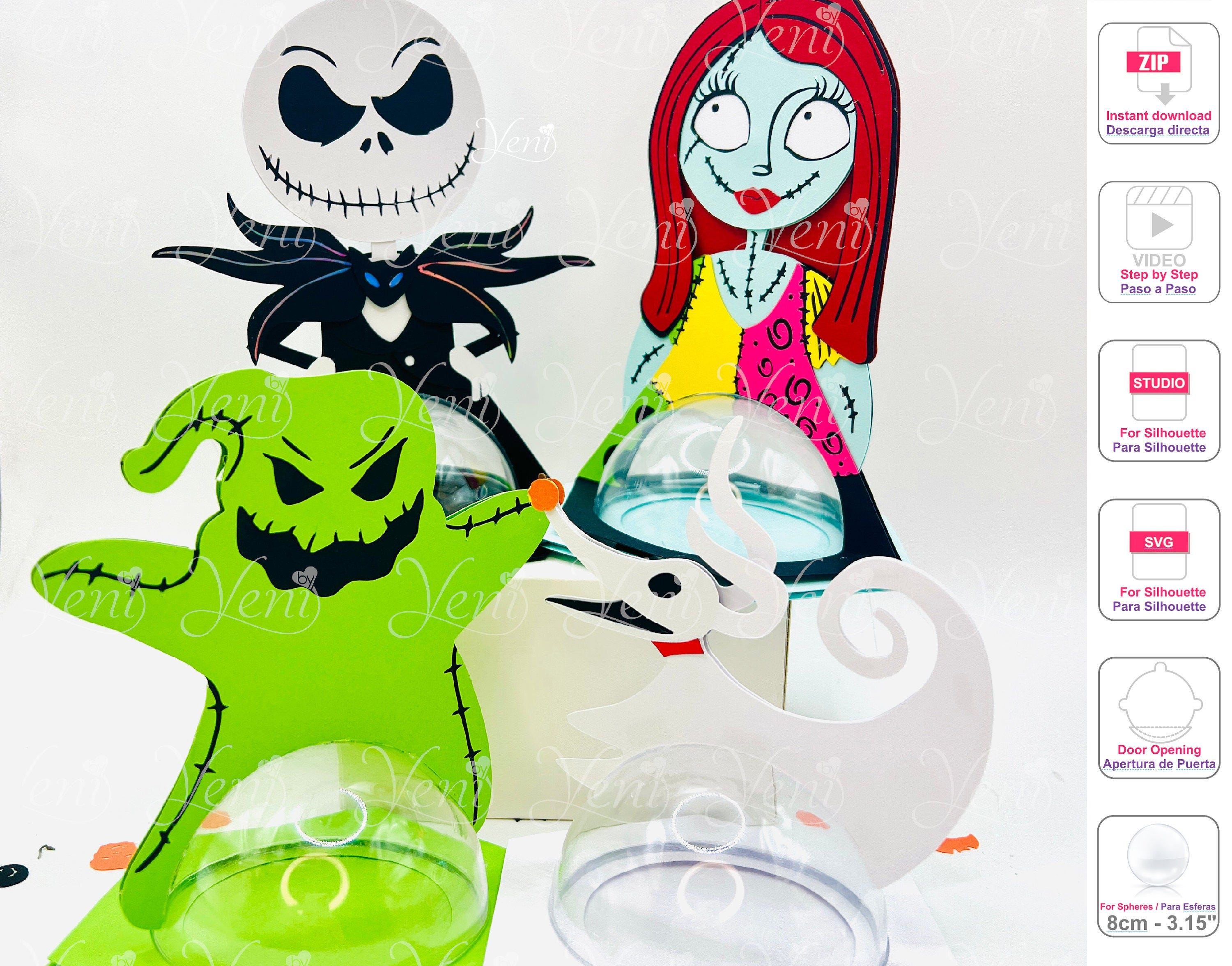 Pack Nightmare Before Christmas candy holders with Opening Door  - For 8cm / 3.15” Sphere - Digital Files  - svg -studio