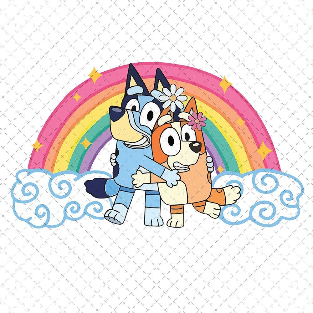 Bluey And Bingo Hugging Rainbow Png File