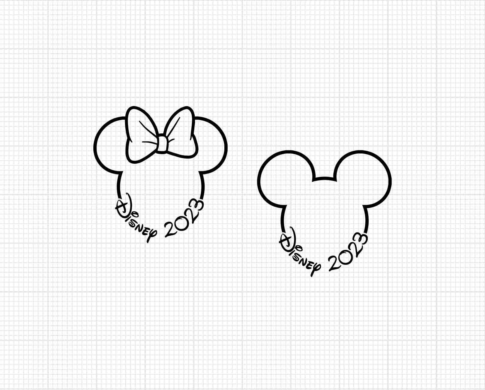 2023, Mickey Minnie Mouse, Ears Bow, Outline, Travel, Trip, Vacation, Svg Png Dxf Formats, Cut, Cricut, Silhouette, Instant Download