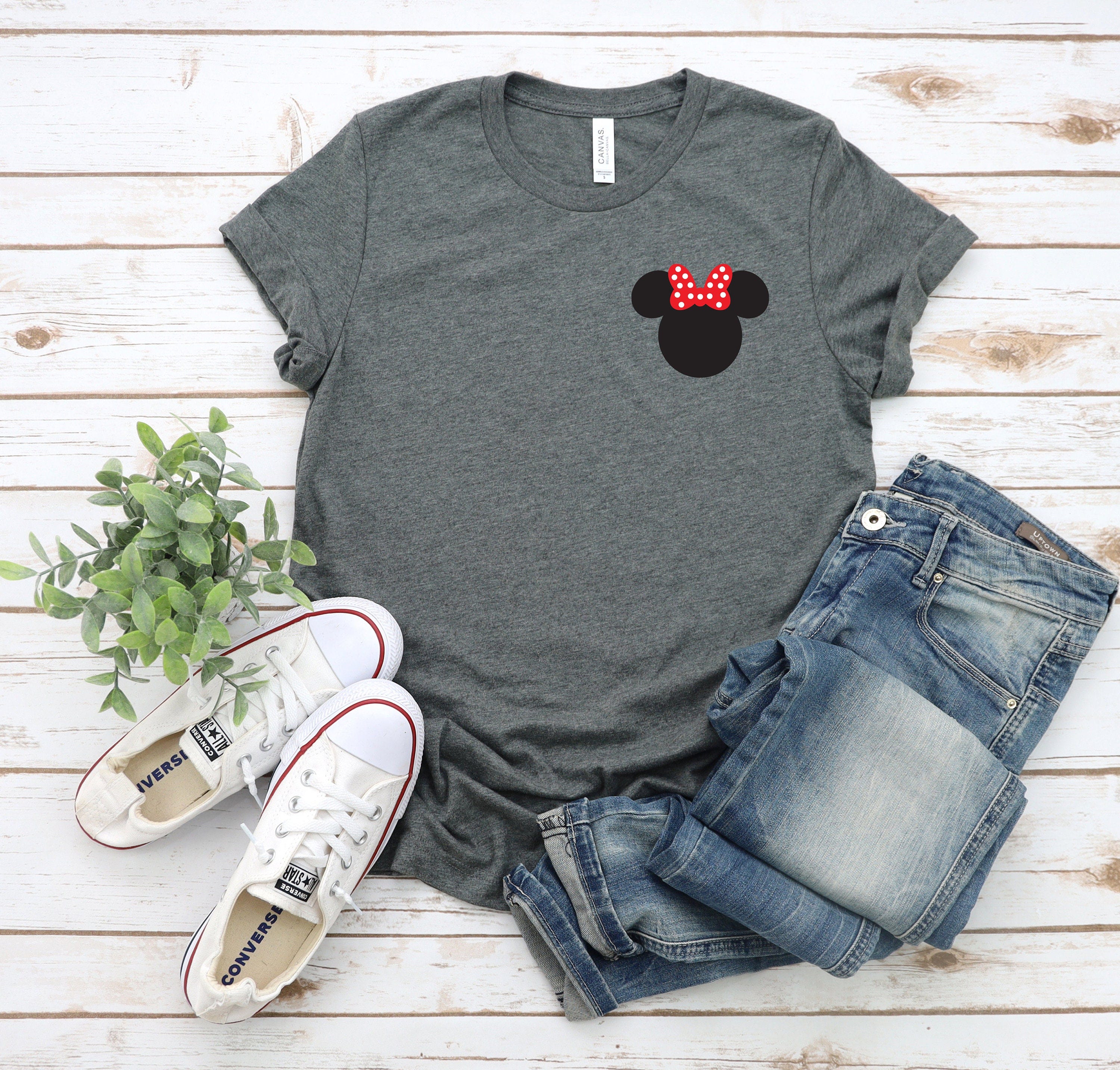 Minnie Mouse Pocket Size - Left Chest Logo - Adult T shirt - Disney Trip Matching Shirts - Polka Dot Bow