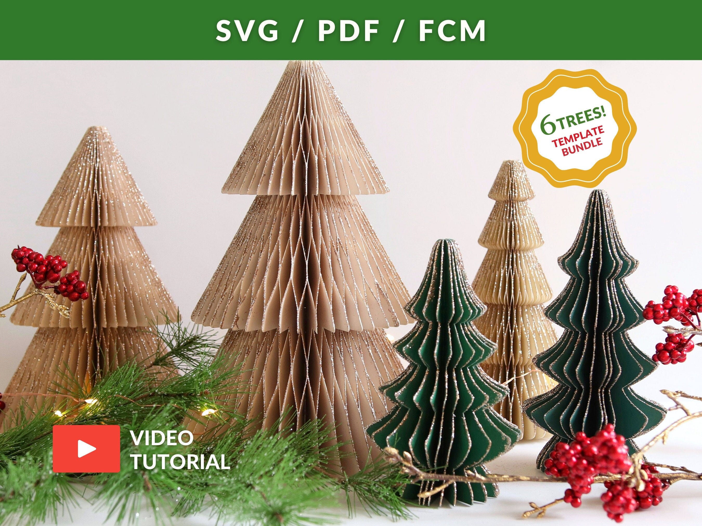 Paper Christmas Tree Templates and Tutorial, Honeycomb Christmas Trees SVG PDF, 3d Paper Christmas Decor, Christmas Tree DIY