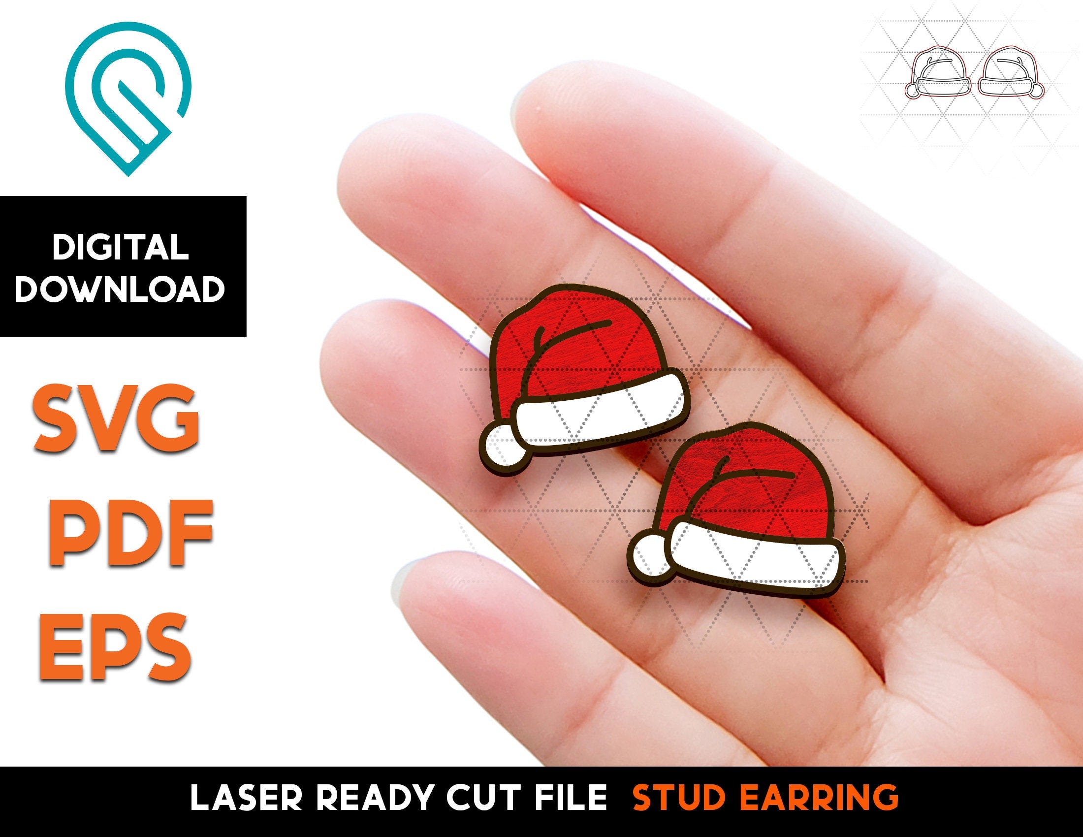 Sant Hat Stud Earring Set - Laser Cut SVG File - Glowforge Ready - Jewelry Template